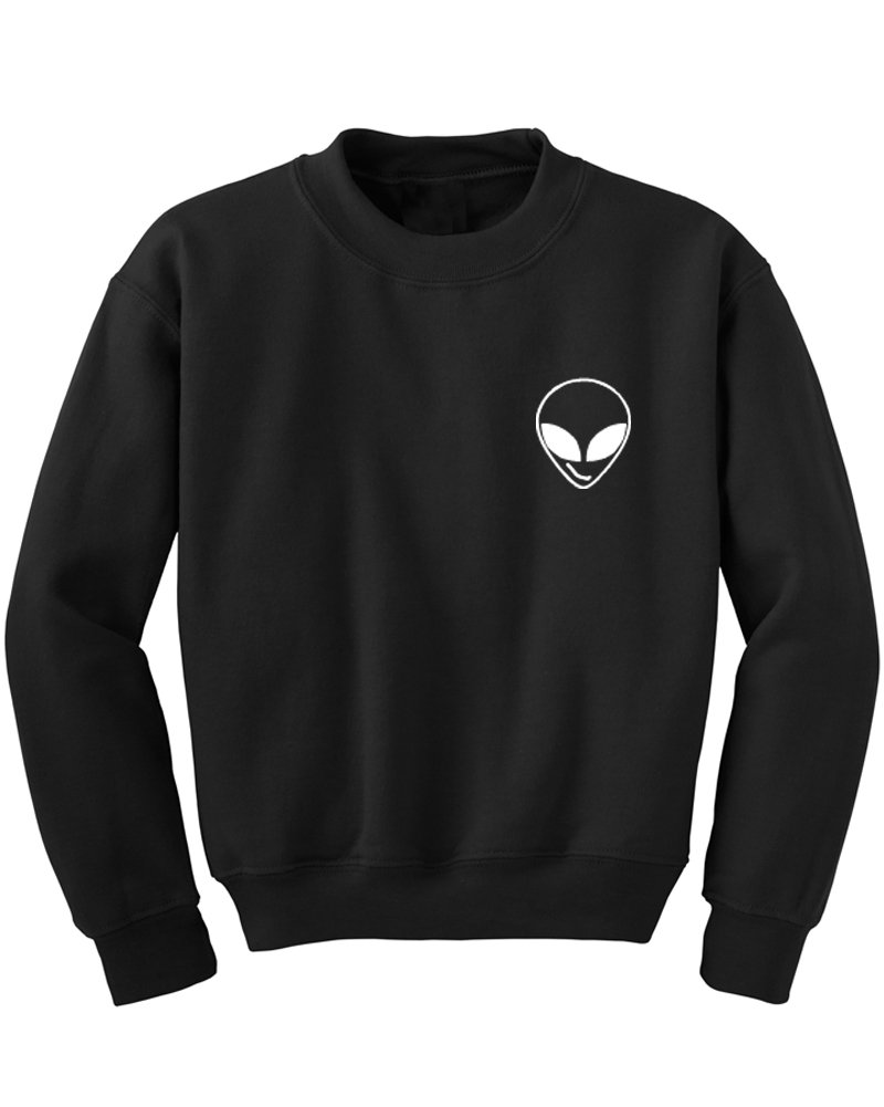 Alien Smiling Graphic Women's Crew Neck Sweatshirt - Soft Cotton Pullover Sweater (Medium, Black) | Casual Streetwear, Funny Gift for Friends, Lounge & Weekend Outfit
