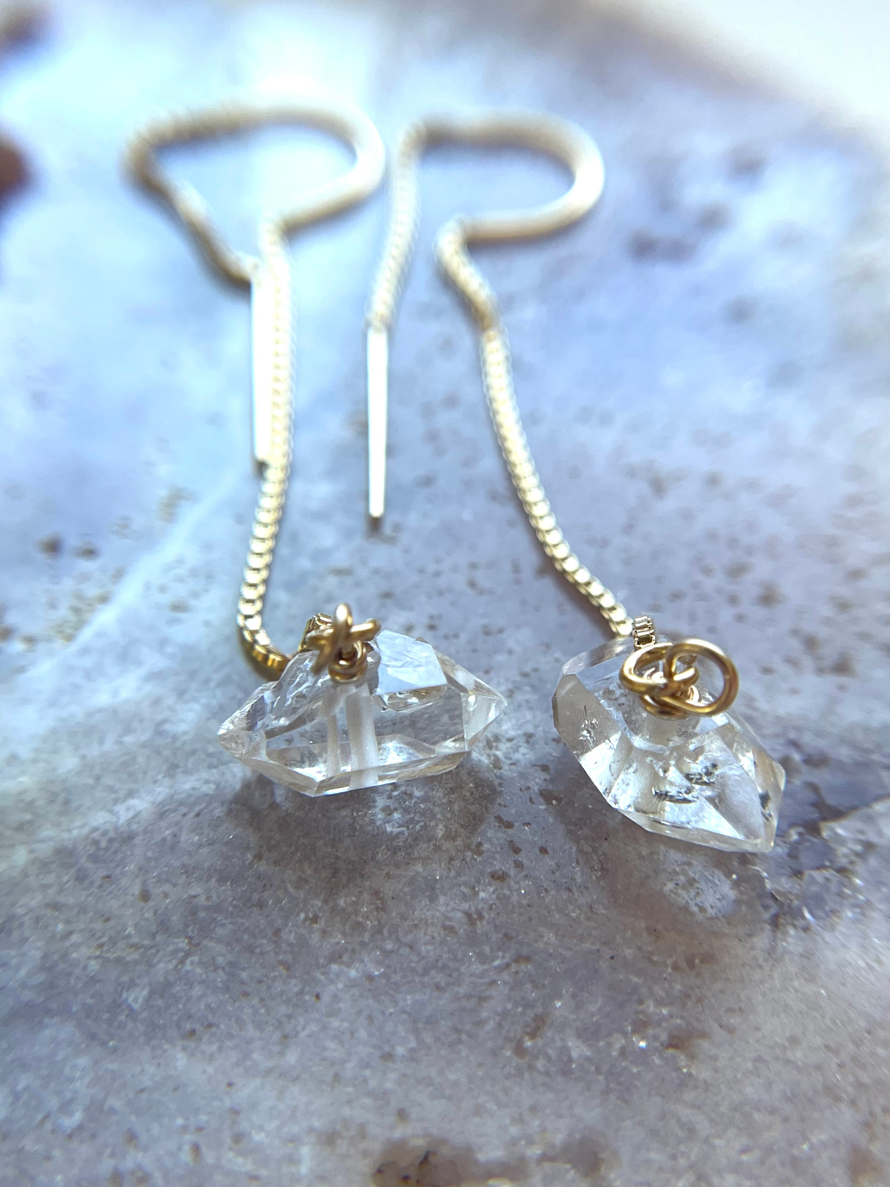 Herkimer Diamond Threader Earrings - 14K Gold Filled or Sterling Silver Dangle Earrings for Women | Elegant Everyday Jewelry & Gift for Bridesmaids