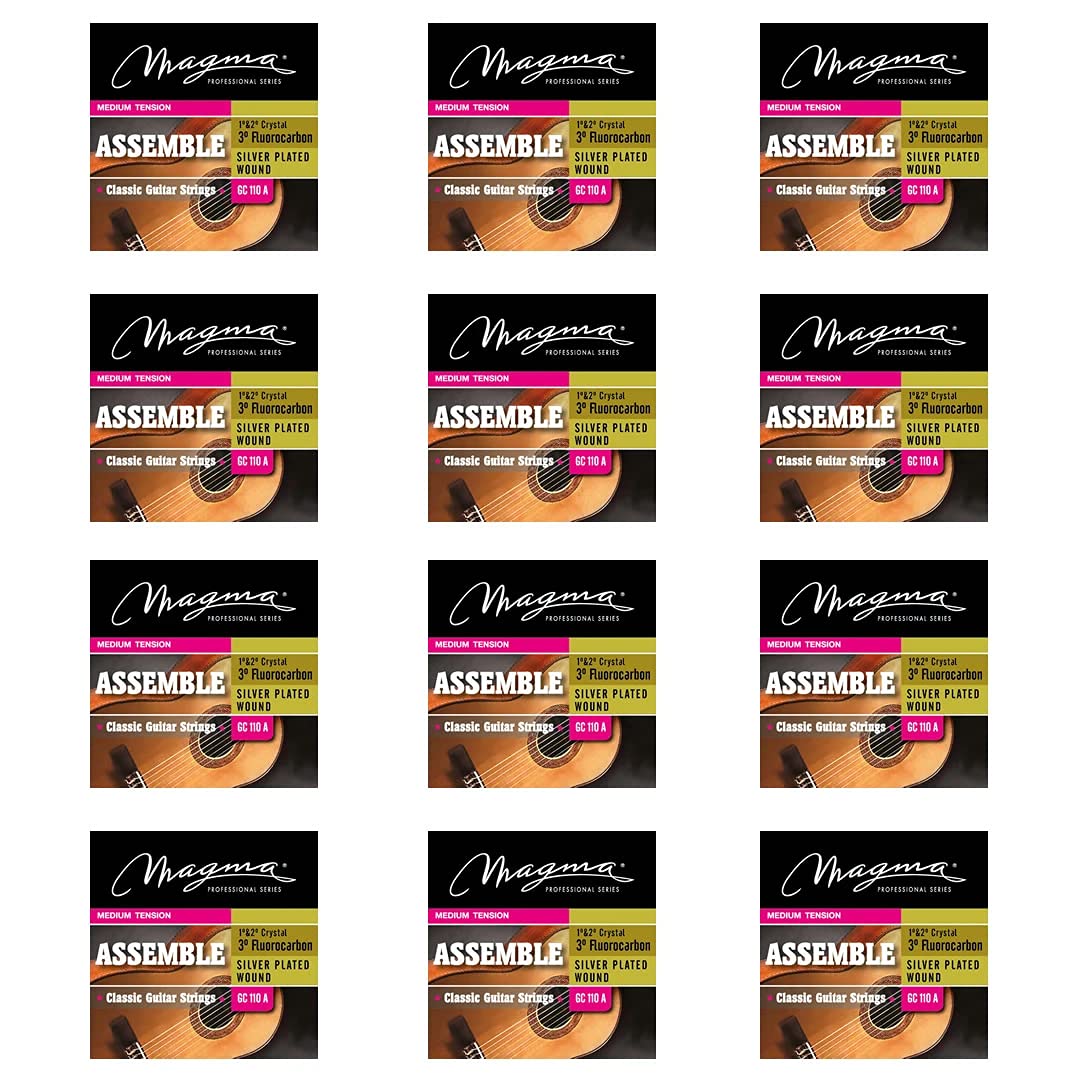 Magma Classical Guitar Strings Medium Tension - Premium Acoustic Nylon Strings Set with Crystal Nylon (1° & 2°), Fluorocarbon (3°), Silver Plated Copper (4°-6°) - GC110A (12 Pack) - Perfect for Classical Guitarists, Music Students & Professional Performers