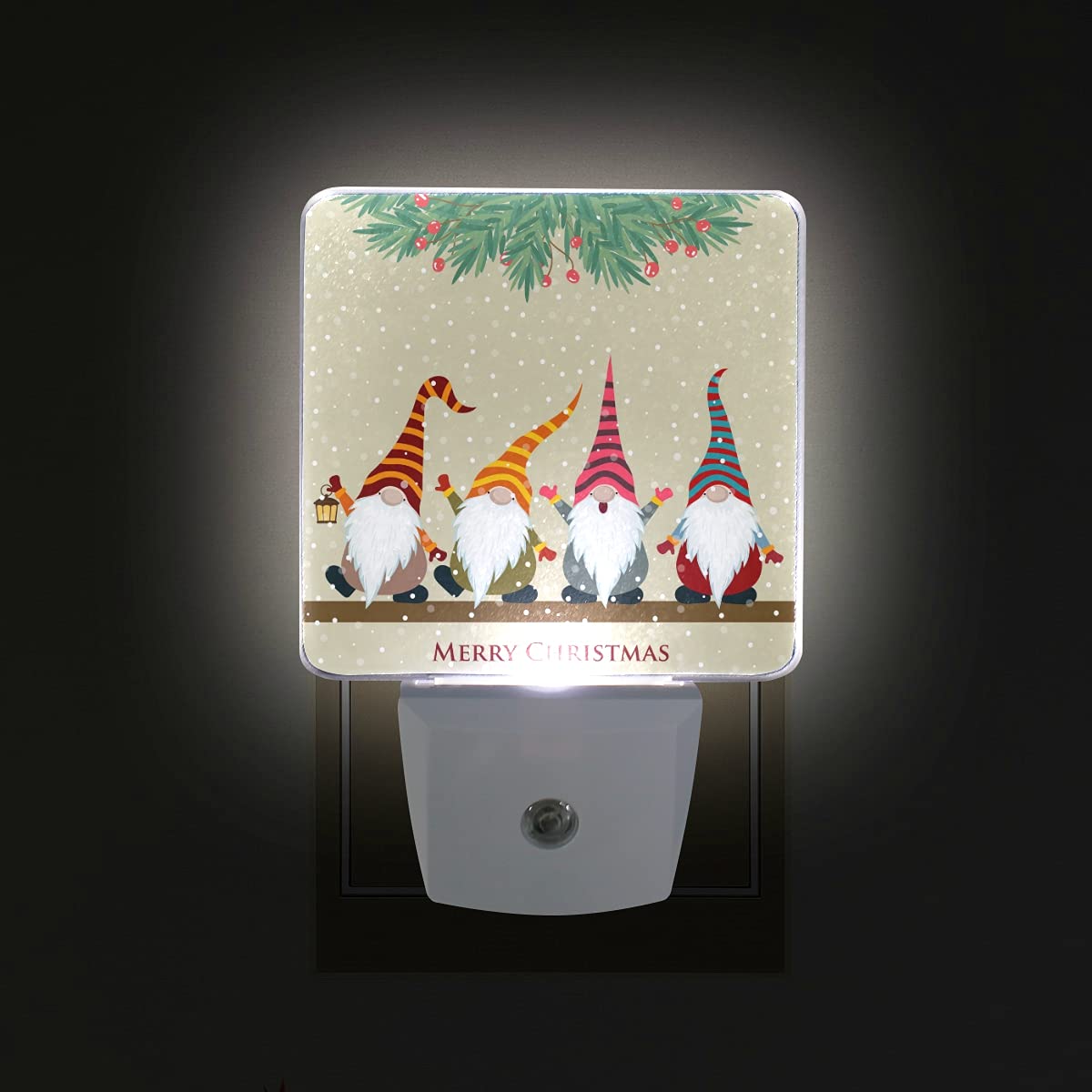 Christmas Gnome Night Light Set of 2 - Plug-in LED Sensor Lights for Holiday Decor, Bedroom, Nursery & Home Ambiance