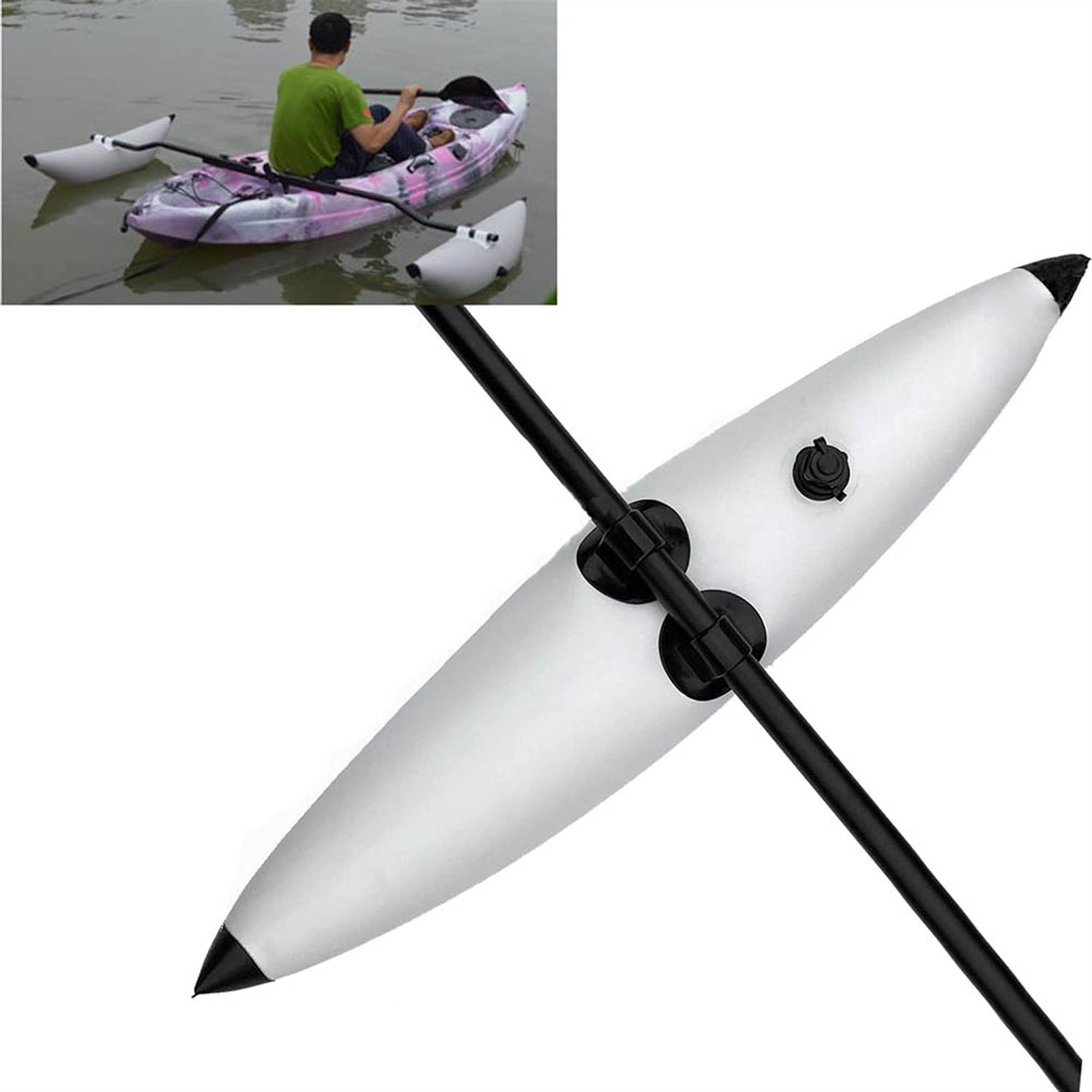 Inflatable Kayak Outriggers - White Stabilizer Floats for Storage & Transfer