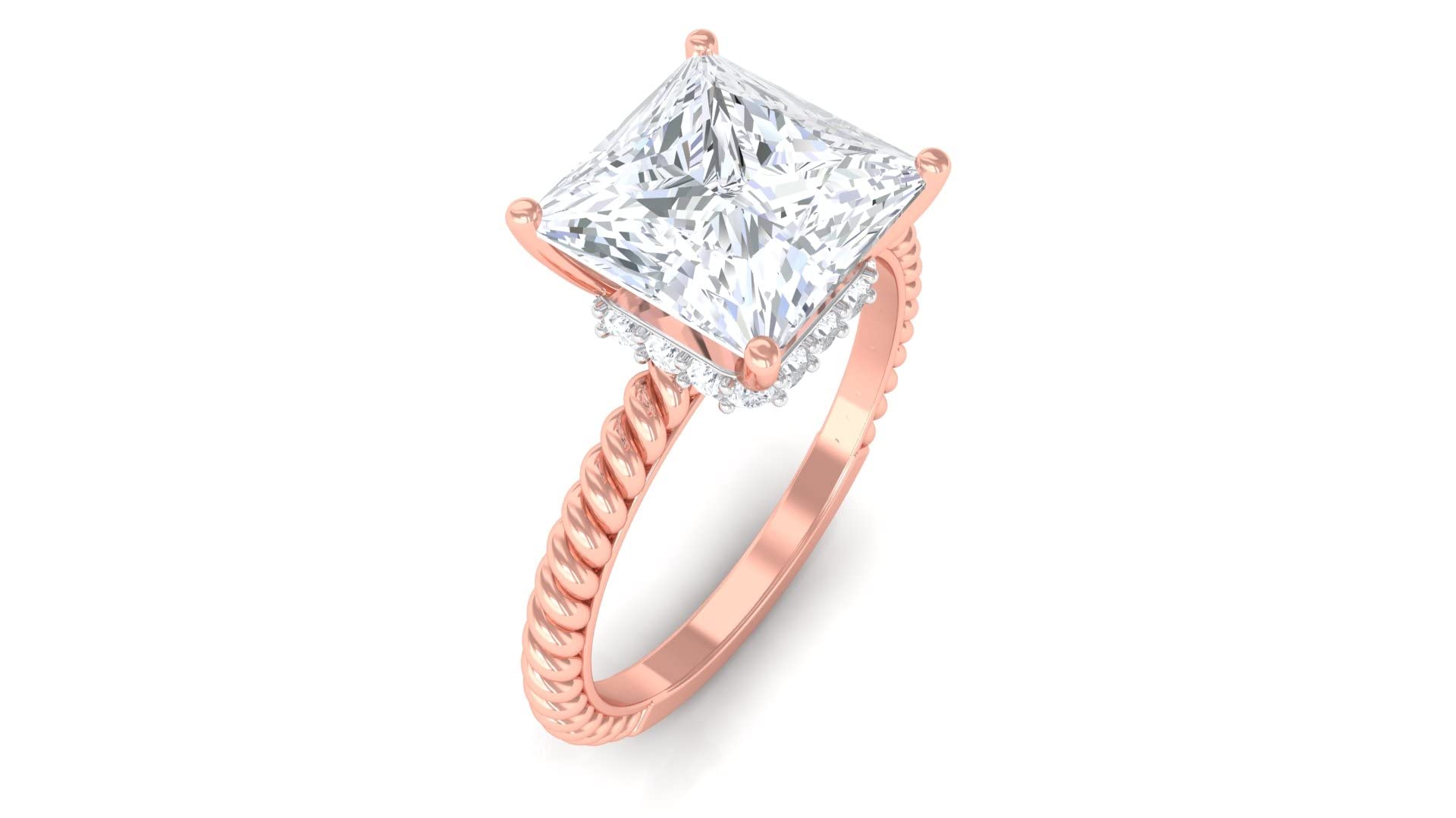 3.50 CT Moissanite Solitaire Ring - 14K Solid Gold Princess Cut Engagement Ring for Women | Elegant Twisted Rope Wedding Band, Anniversary Gift, Promise Ring (8mm Center Stone)