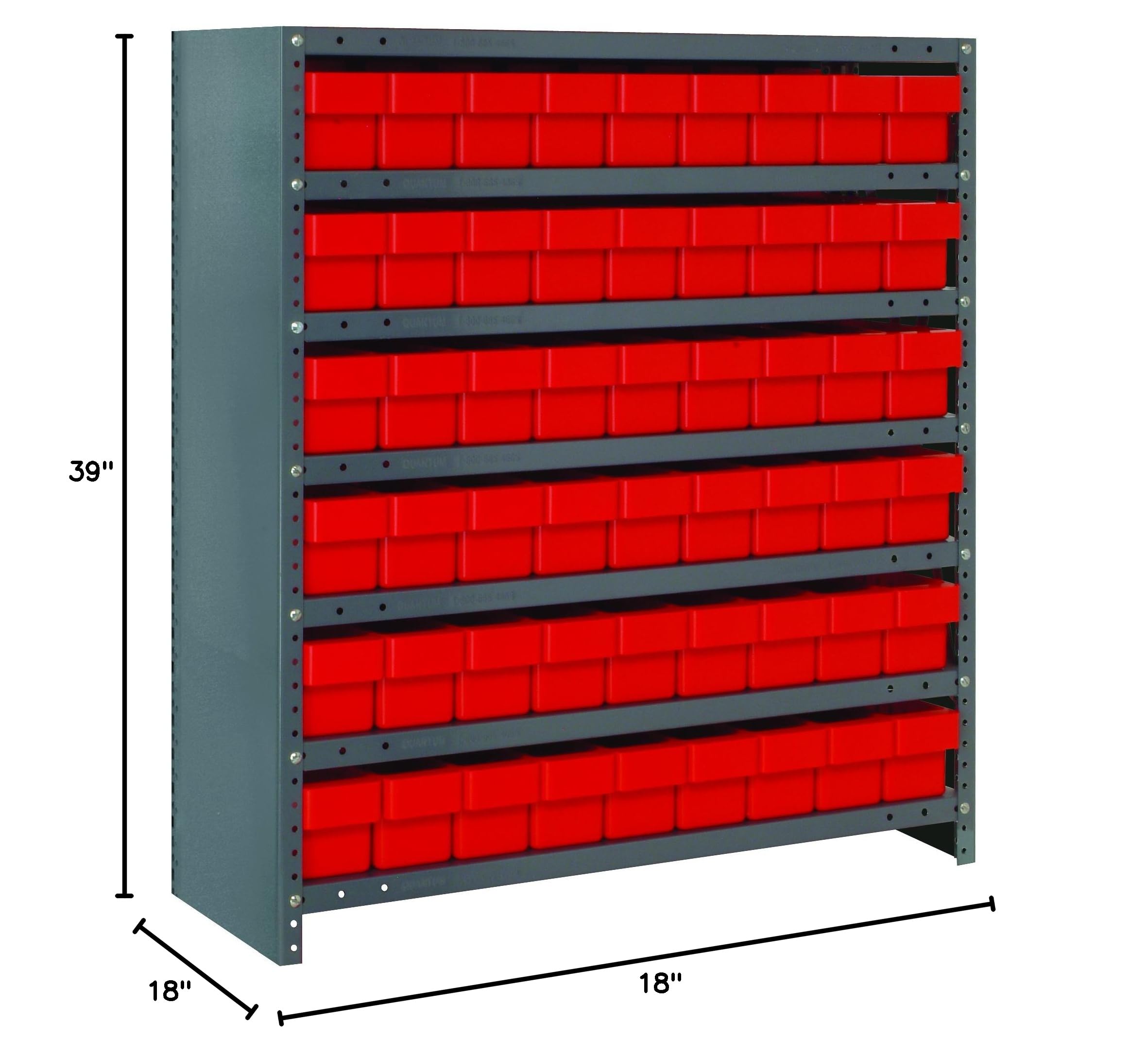 Quantum Storage Systems CL1839-604RD Heavy Duty Closed Shelving Unit with Super Tuff Euro Drawers - 54 QED604 Shelf Bins, 18