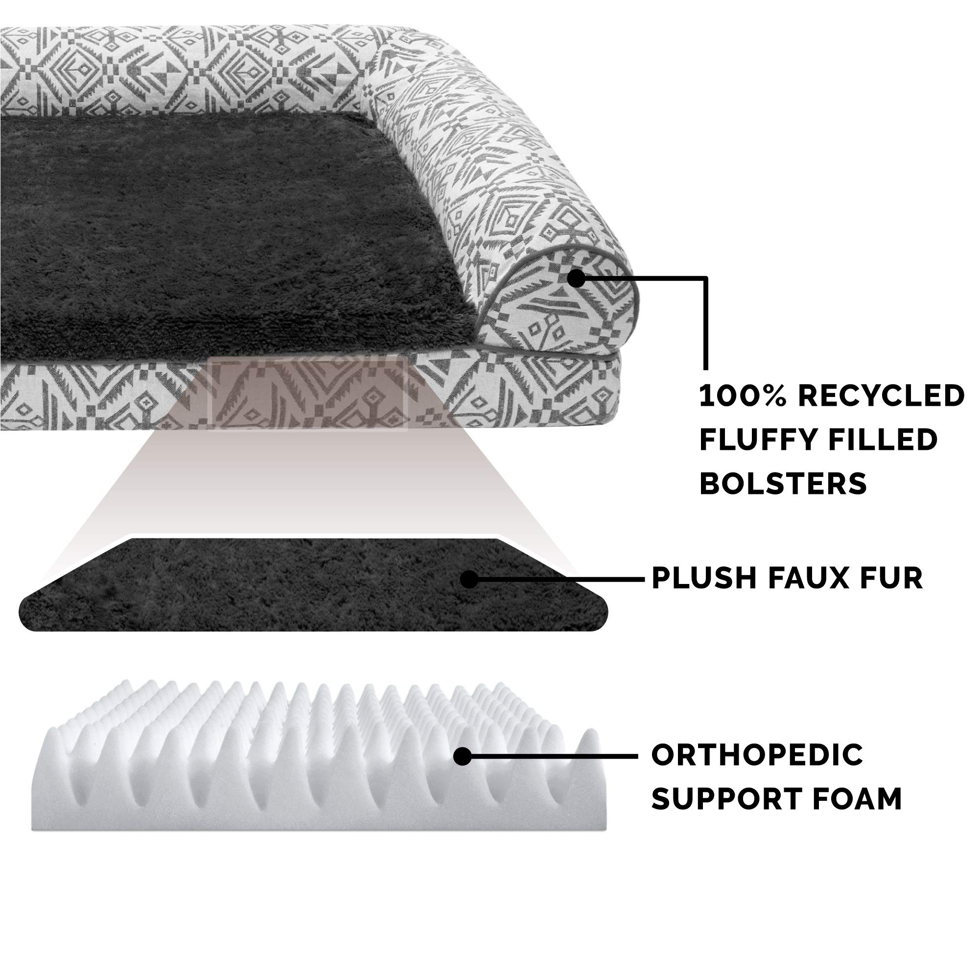 **Furhaven Orthopedic Dog Bed for Small & Medium Dogs - Plush & Southwest Kilim Woven Sofa Style - Removable Bolsters & Washable Cover - Supports Up to 35 lbs - Boulder Gray - Perfect for Living Room, Bedroom, or Pet-Friendly Spaces**