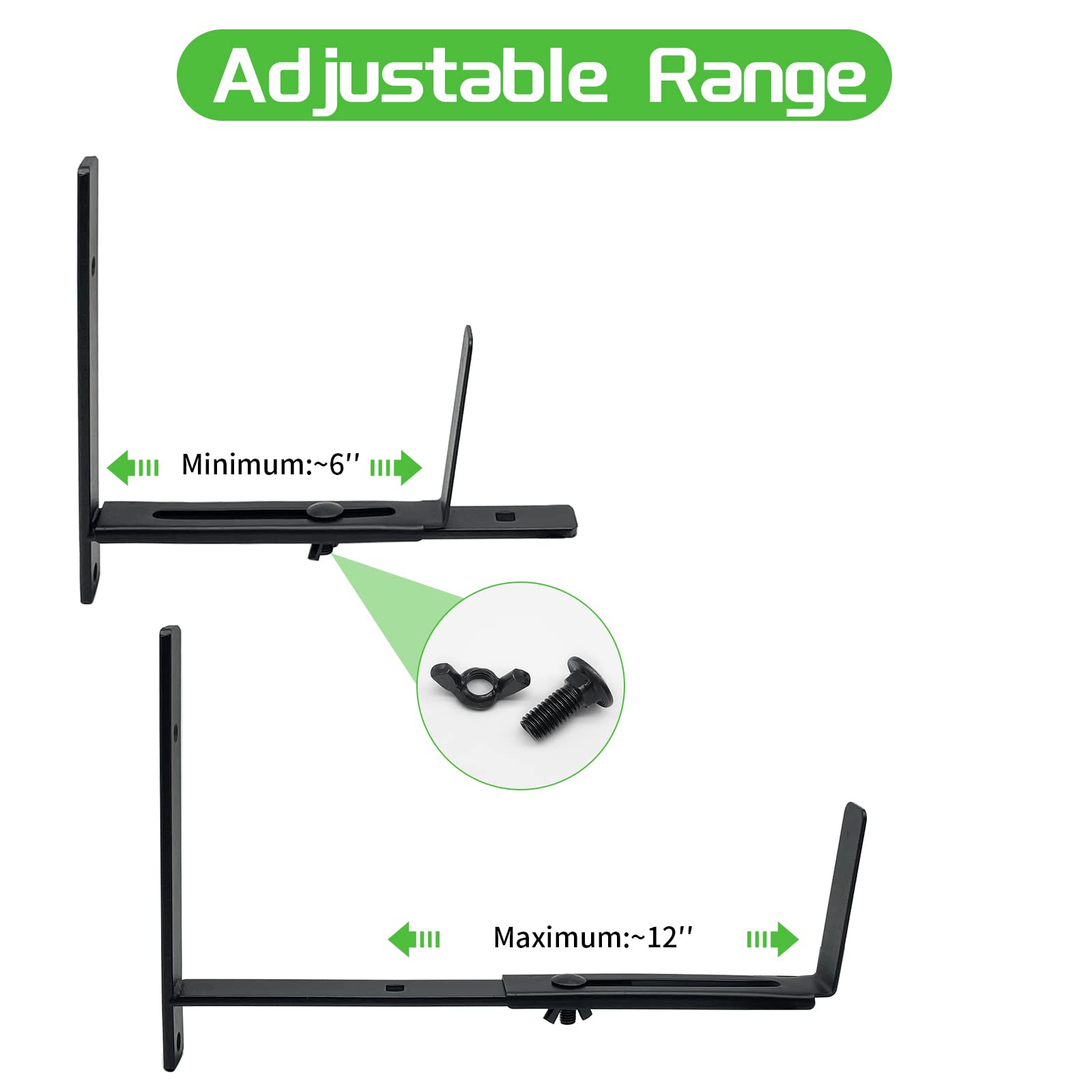 Heavy Duty Adjustable Window Box Bracket 2 Pack - Sturdy Wall Mount Planter Box Holder for 6 to 12 Inch Deep Flower Boxes - Perfect for Balcony, Garden & Outdoor Decoration