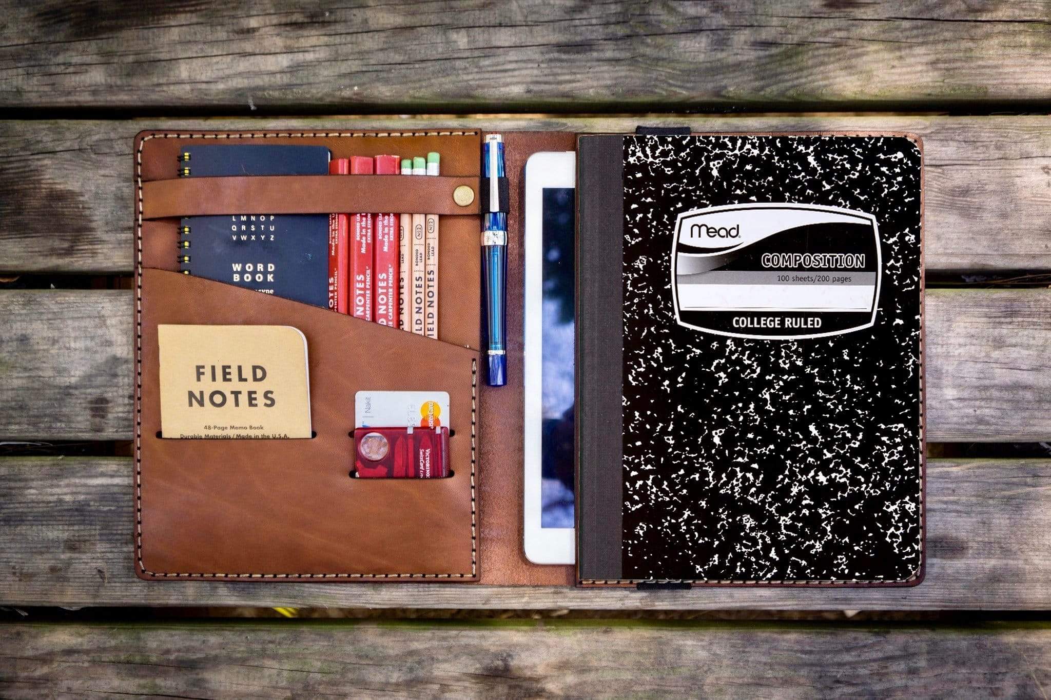Premium iPad Pro 11 & 10.5 Inch Leather Notebook Cover with B5 Size - Brown - Perfect for Work, School & Travel Organization