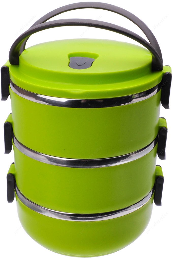 Stackable 3-Tier Stainless Steel Lunch Box with Vacuum Seal Lid - 6 Cup Capacity, Eco-Friendly Bento Box for Office, School & Picnics - Green Round Tiffin Container for Meal Prep & Food Storage