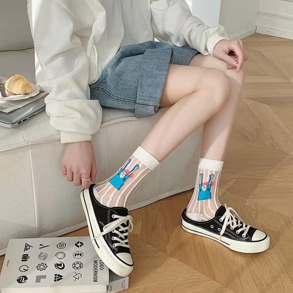 Women's 3-Pack Cute Glass Casual Socks - Summer Thin Purple Striped Breathable Crystal Socks - Novelty Vintage Tube Socks for Daily Wear, Outfits & Gifts