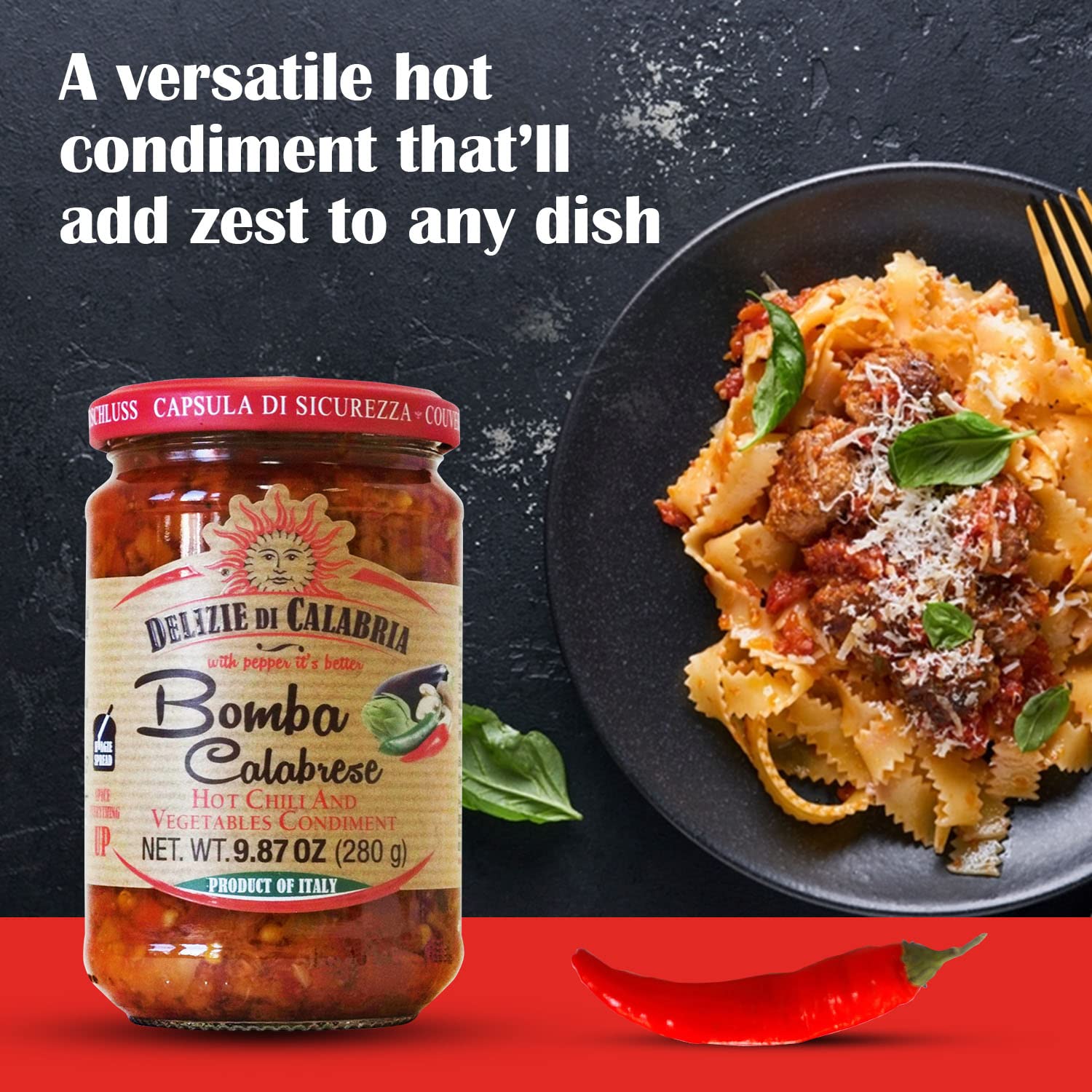 Bomba Calabrese Italian Hot Sauce Spread - 9.87oz (Pack of 3) | Authentic Spicy Chili Pepper Condiment for Pizza, Pasta & Sandwiches | Gourmet Italian Cooking & Charcuterie Board Essential