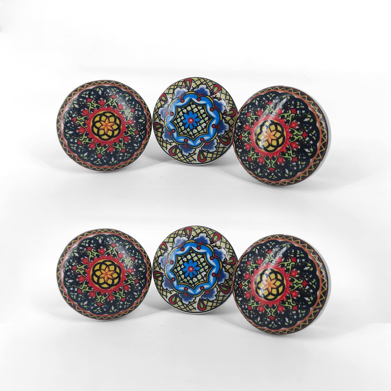10-Pack Moroccan Mandala Ceramic Knobs - Colorful Assorted Drawer & Cabinet Pulls - Modern Kitchen & Bathroom Hardware - Perfect for Dressers, Cabinets & DIY Furniture Projects