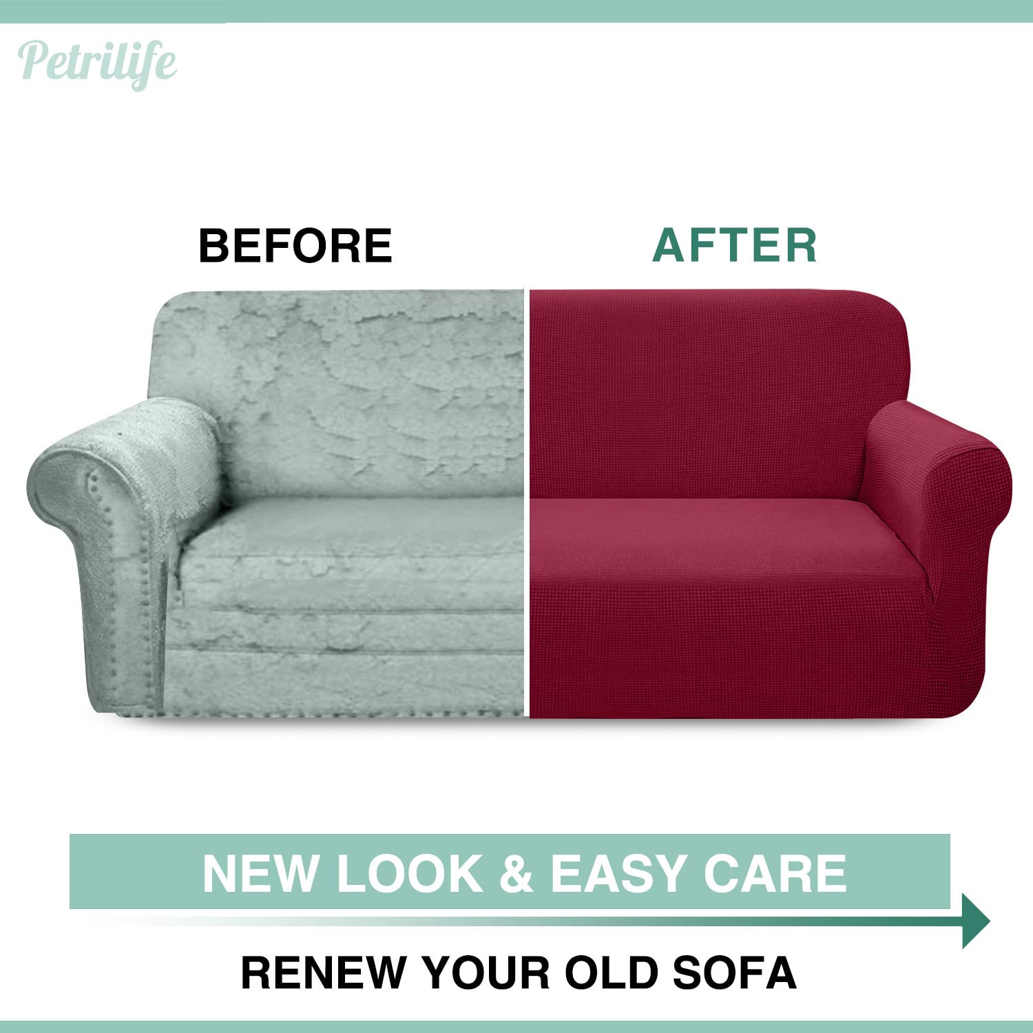 Upgraded Waterproof Sofa Cover for 3 Cushion Couch - Stylish Stretch Non-Slip Pet Proof Furniture Protector with Elastic Band - Perfect for Living Room, Home Decor & Pet Owners (Large, Wine Red) - Protects Against Spills, Scratches & Everyday Wear