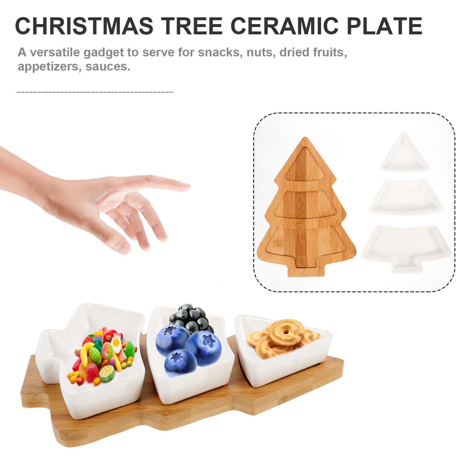 Angoily Christmas Tree Shaped Ceramic Serving Tray with Base - Holiday Appetizer Platter for Snacks, Fruit & Desserts - Perfect for Christmas Parties, Entertaining & Festive Gatherings (White)