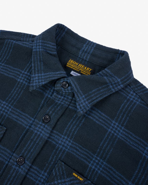 Iron Heart IHSH-408 12oz Heavyweight Slub Flannel Checkered Work Shirt - Black | Durable Men's Shirt for Outdoor Work & Casual Wear