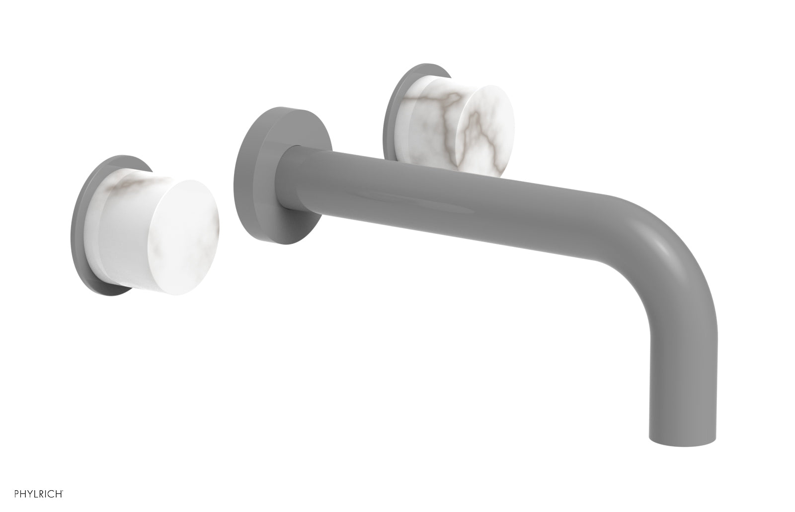 BASIC II Wall Tub Faucet Set with White Marble Handles - 230 58 - Modern Bathroom Sink Faucet for Bathroom Vanity, Powder Room & Guest Bath Installation