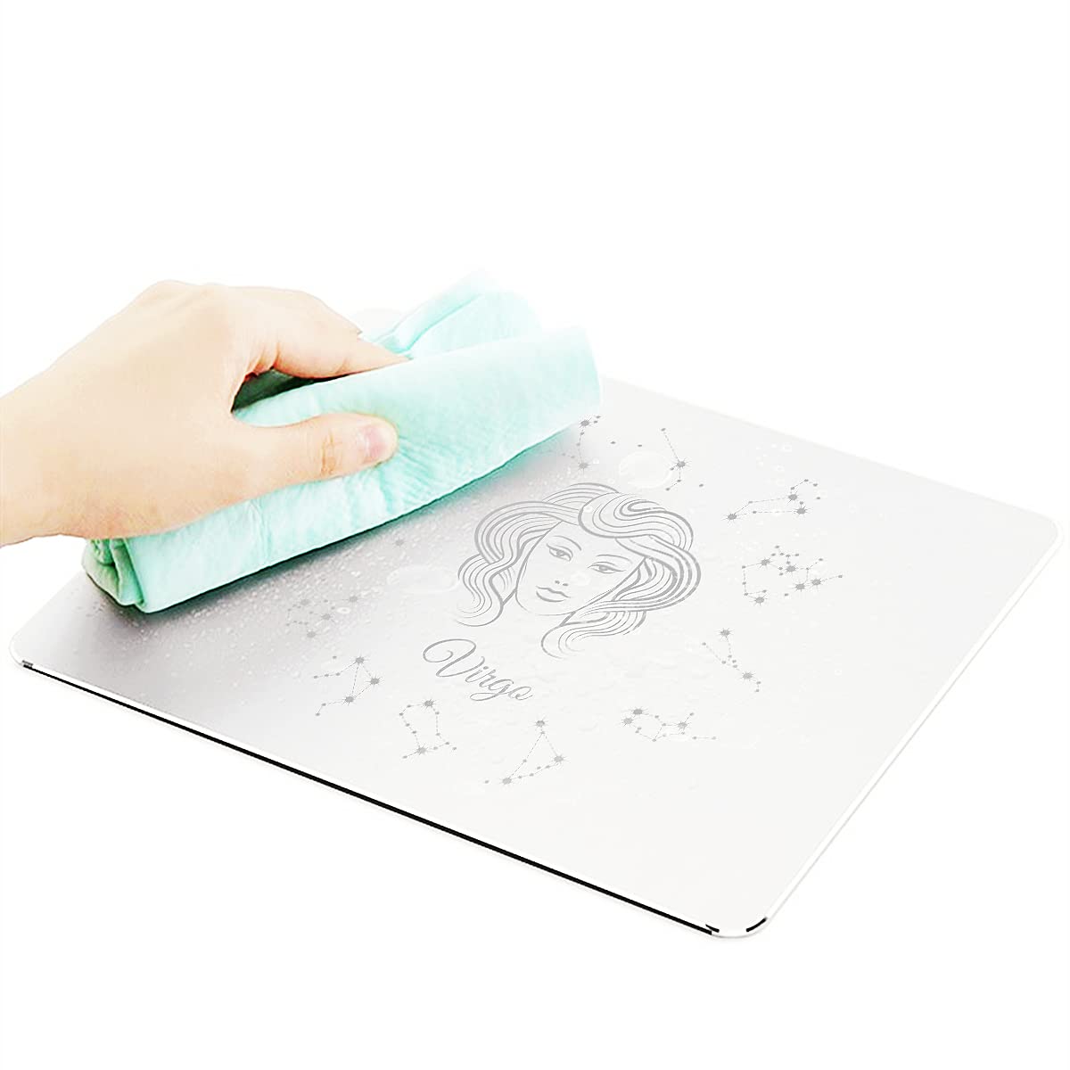 Hard Silver Aluminum Metal Mouse Pad - 9.45 x 7.9 Inches XL Size, Double Sided Waterproof Office & Gaming Mouse Mat with Zodiac Constellation Design for Fast, Accurate Control - Perfect for Laptop, Computer, PC (Virgo) - Ideal for Work, Gaming & Home Office Use