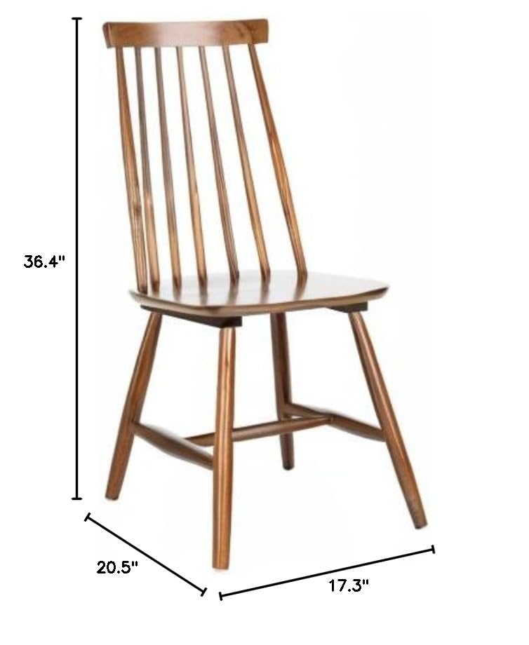 SAFAVIEH Priam Farmhouse Walnut Brown Spindle Back Accent Chair - Rustic Dining & Living Room Furniture for Kitchen, Breakfast Nook, and Home Decor