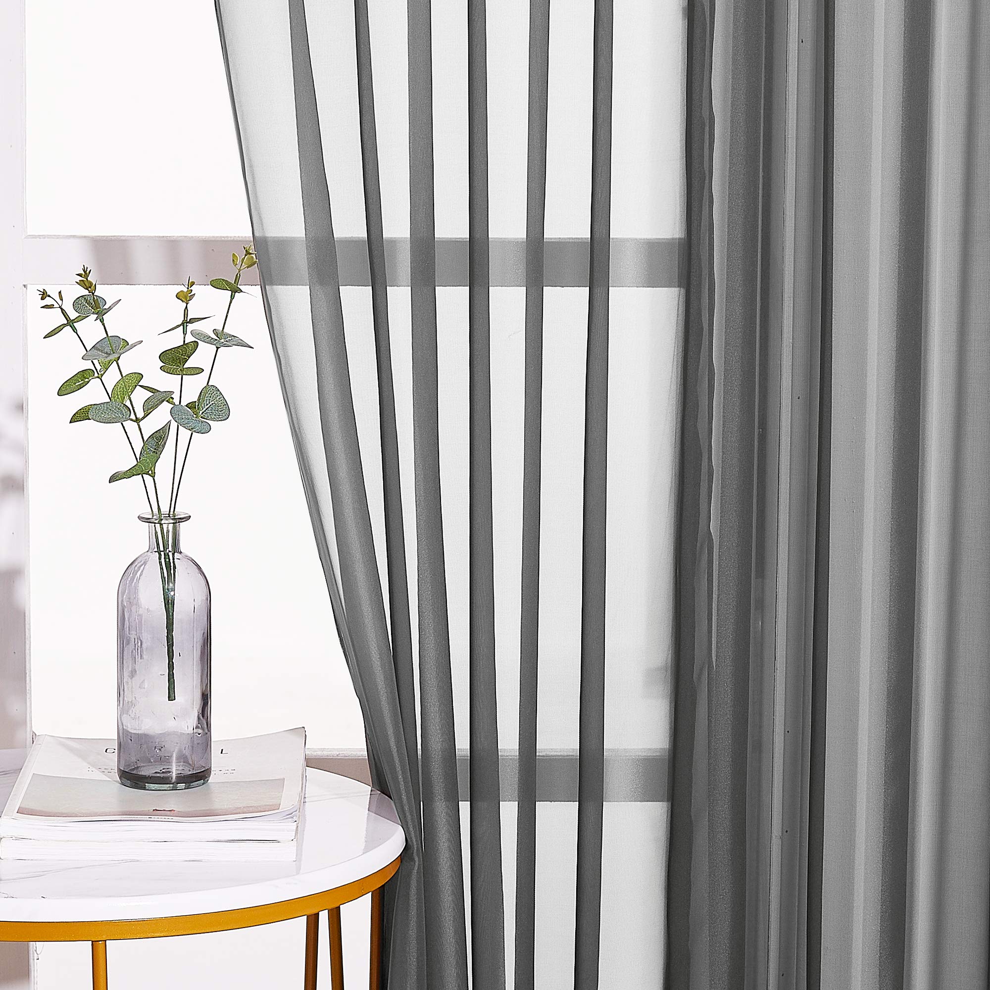 NICETOWN Sheer Curtains for Living Room - Elegant Dark Grey Soft Nickel Grommet Window Drapes, 54