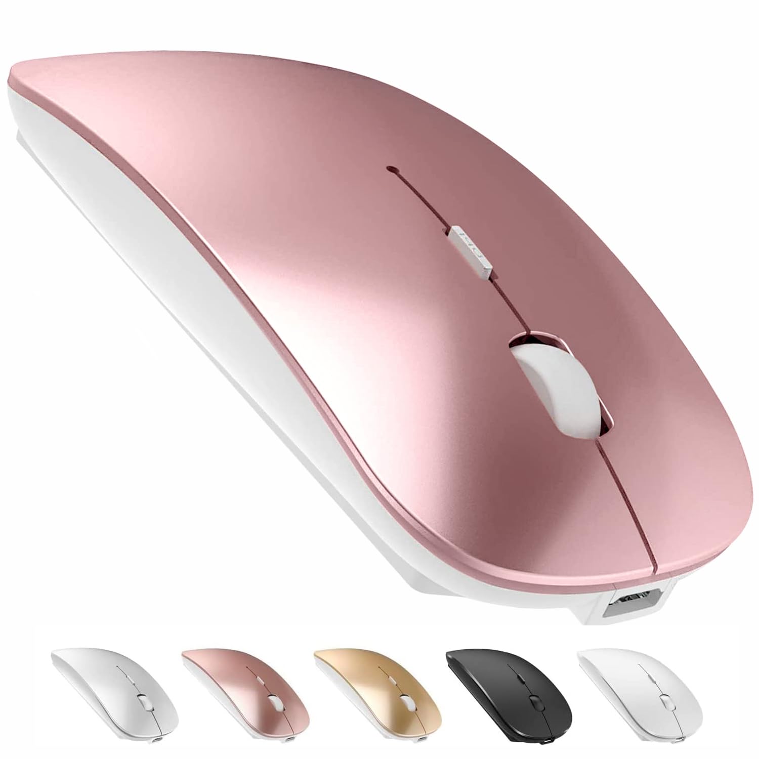 Rechargeable Wireless Bluetooth Mouse for MacBook Pro, MacBook Air, Windows Laptops - Slim Portable Design with Long Battery Life (Rose Gold) | Perfect for Office Work, Travel & Home Use