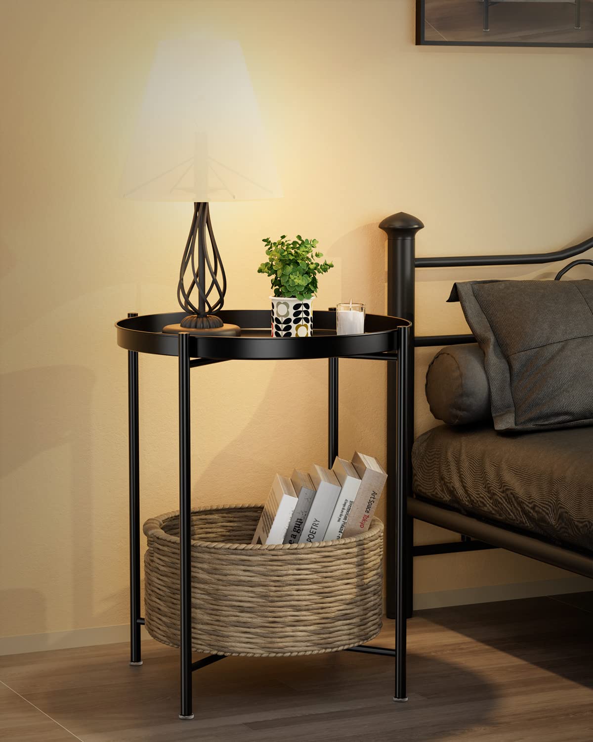 EKNITEY Small Metal Side Table - Waterproof Coffee End Table for Living Room, Bedroom & Outdoor Use