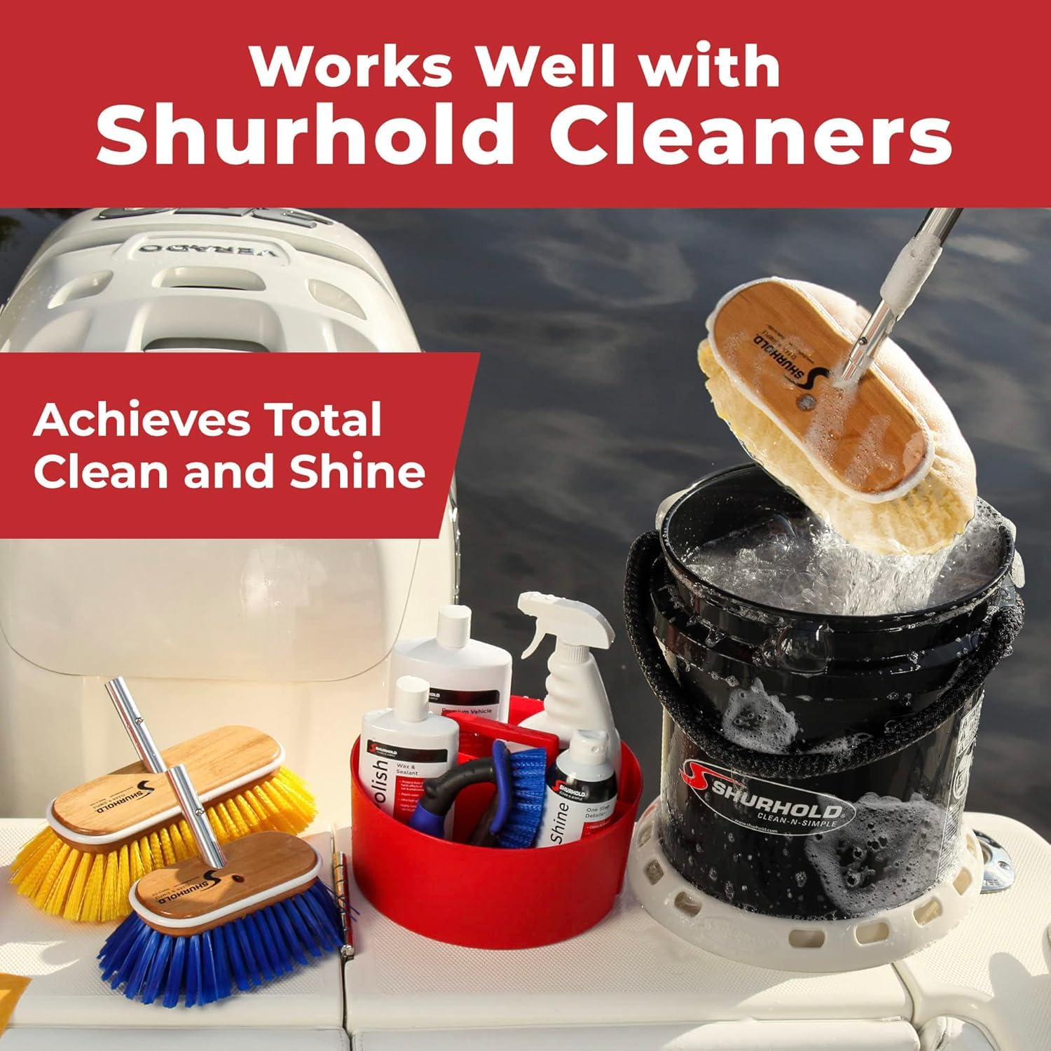 Shurhold 980 10 Inch Soft Bristle Deck Brush with Yellow Polystyrene Bristles - Boat, RV & Marine Cleaning Brush for Non-Slip Surfaces