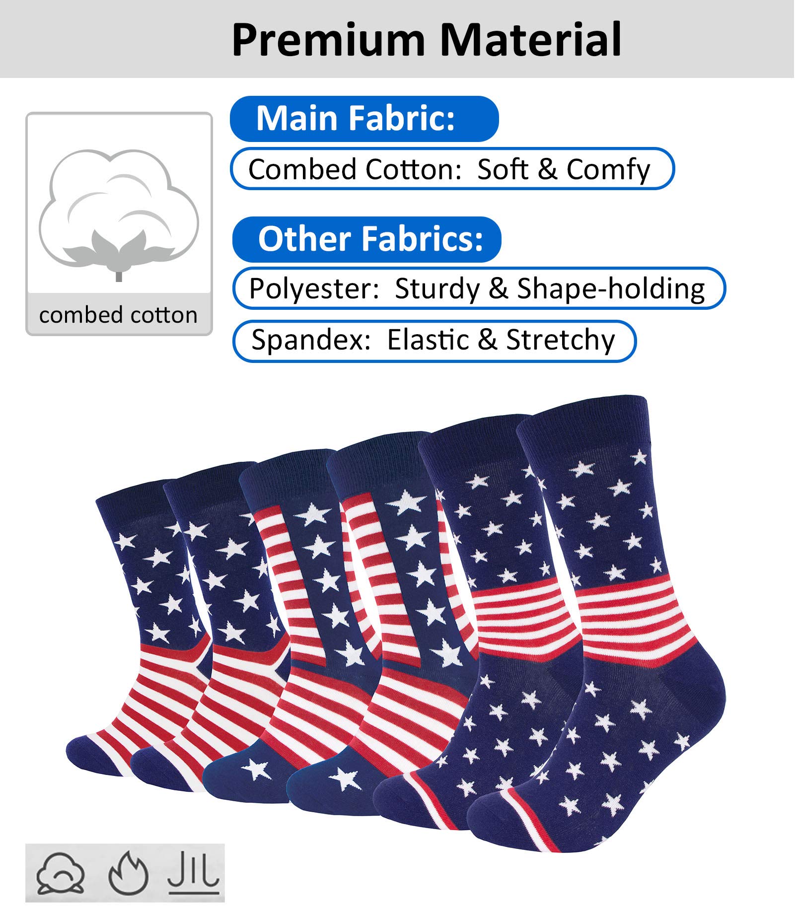 Patriotic American Flag Socks for Men - Red White & Blue Stars & Stripes Design - Comfortable Novelty Crew Socks for 4th of July, Veterans Day & Patriotic Events