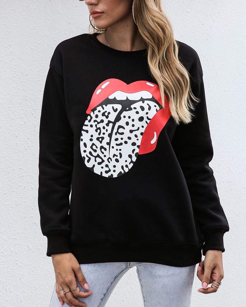 Women's Long Sleeve Crewneck Sweatshirt - Letter Print Pullover Hoodie for Casual Wear, Workout & Lounge | Soft Cotton Blend Activewear Top for Fall & Winter