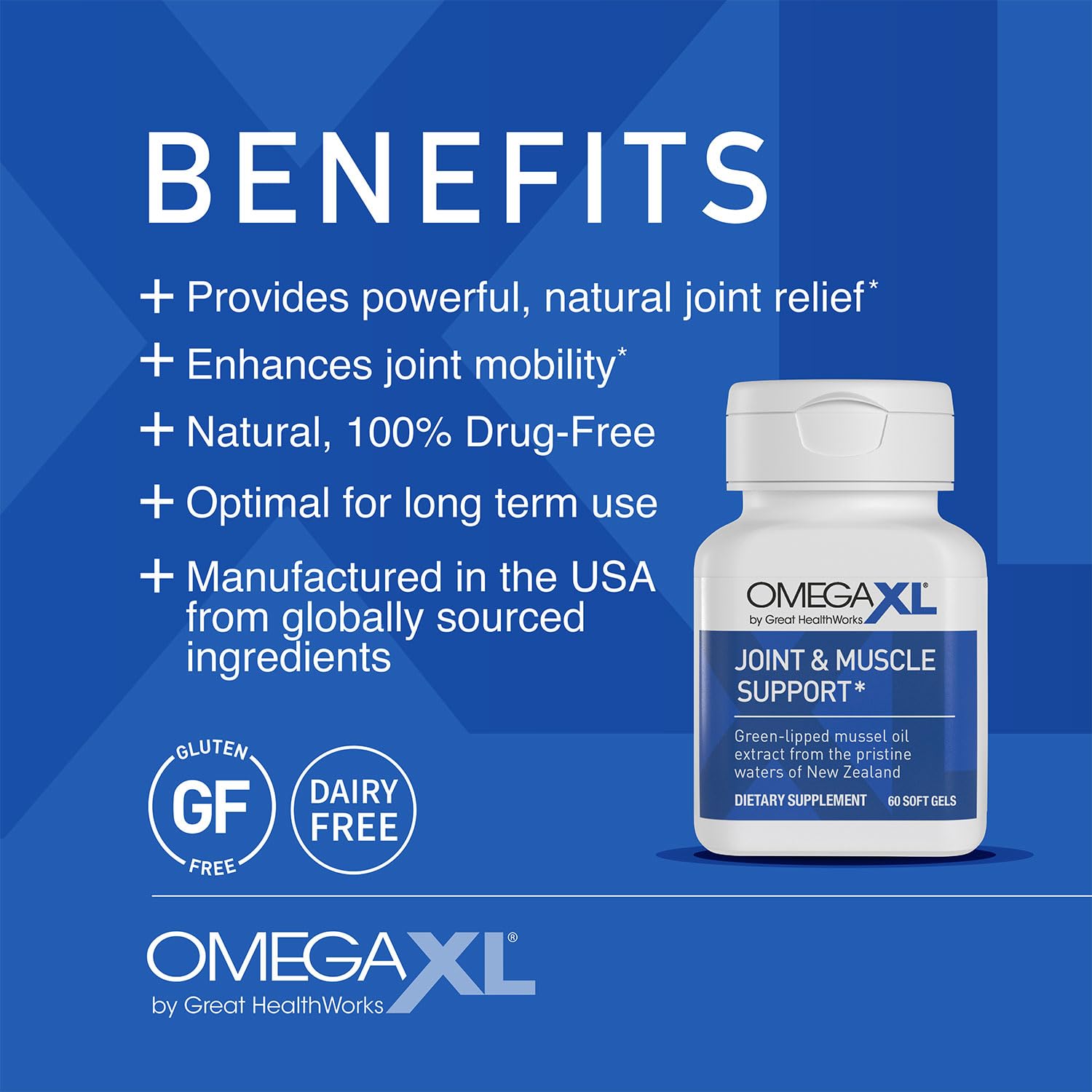 OmegaXL Joint Support Supplement - Natural Muscle & Joint Relief with Green Lipped Mussel Oil, 300 Soft Gel Capsules | Drug-Free Pain Management for Active Lifestyles, Arthritis & Post-Workout Recovery