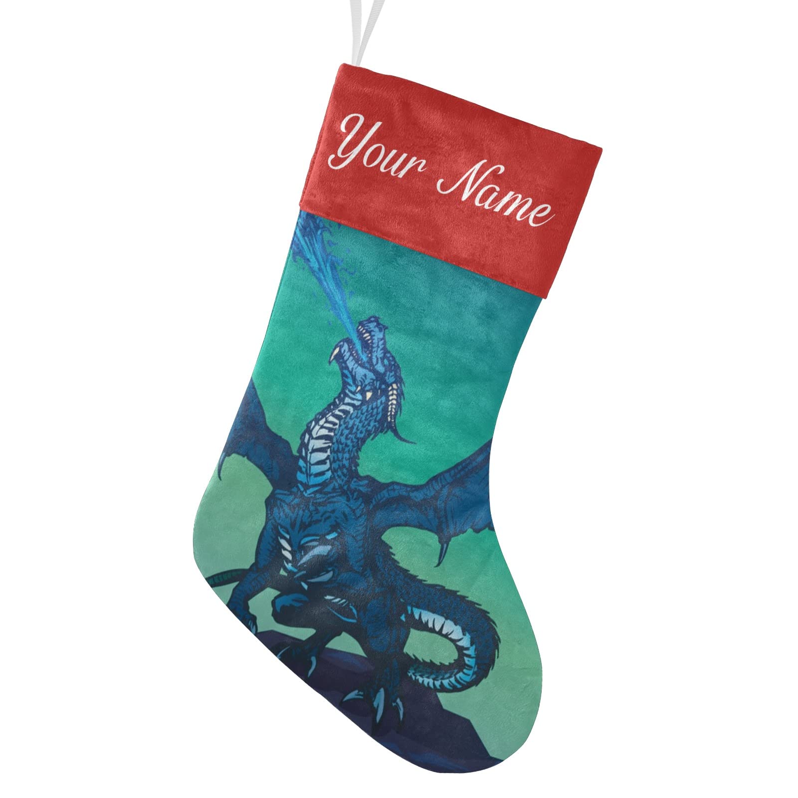 Personalized Vintage Blue Dragon Christmas Stockings for Pets - Custom Name Xmas Socks Dog Gift 17.52 x 7.87 Inch - Perfect for Holiday Decor & Pet Lover Presents