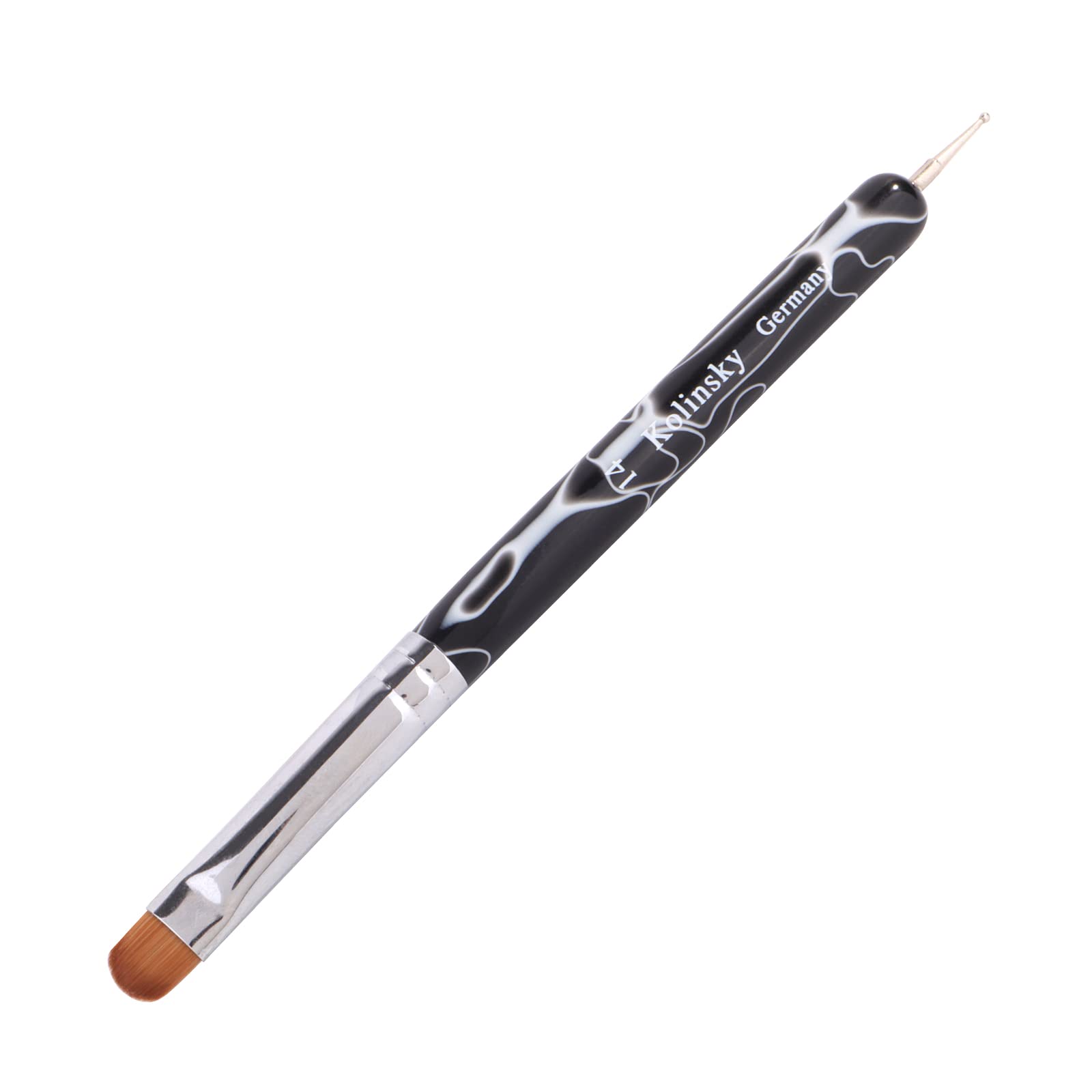 Professional French Manicure Brush Set - Dual-Ended Nail Art Brush with Dotting Tool for Cuticle Cleanup & Nail Design - Salon Quality Black #14 - Perfect for DIY Nails, Salon Use & Gift Giving
