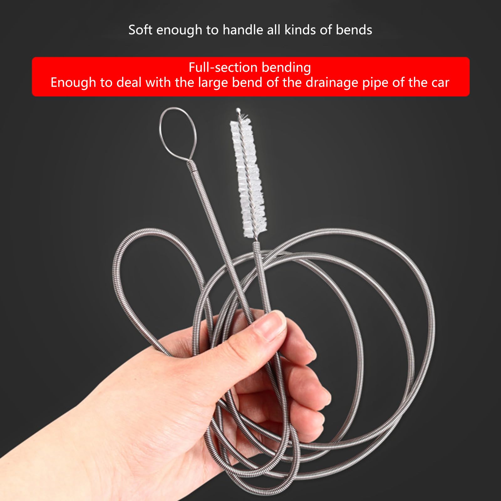 Youngy Flexible Drain Cleaning Brush - Stainless Steel Drain Snake for Kitchen Sink, Shower, AC & Refrigerator - Silver Drain Pipe Cleaner Tool for Hair Clogs & Debris Removal