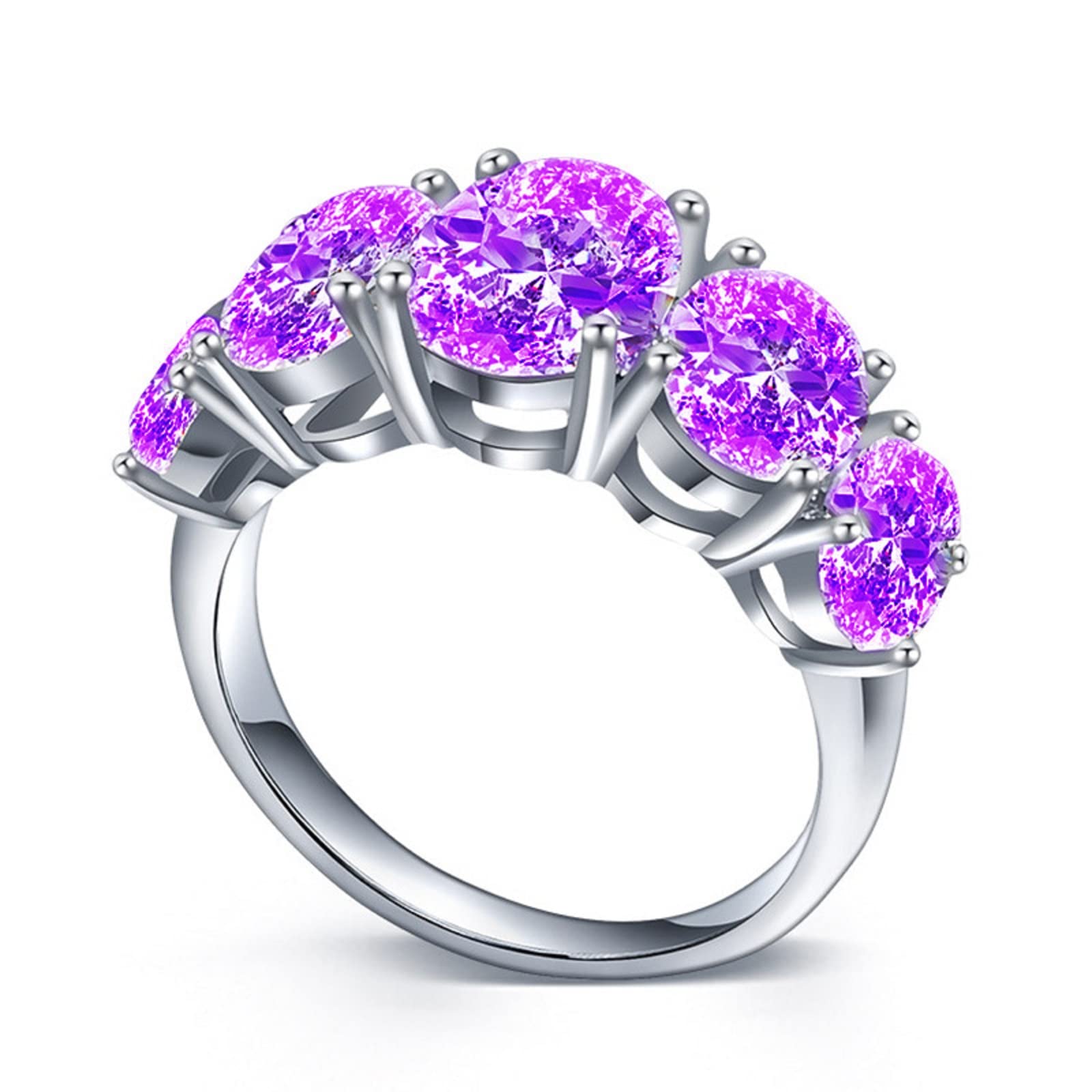 925 Sterling Silver Women's Amethyst Pink Diamond Ring with Oval Zircon & Austrian Crystals - Purple Birthstone Promise Ring for Her | Perfect for Anniversaries, Valentine's Day & Special Occasions