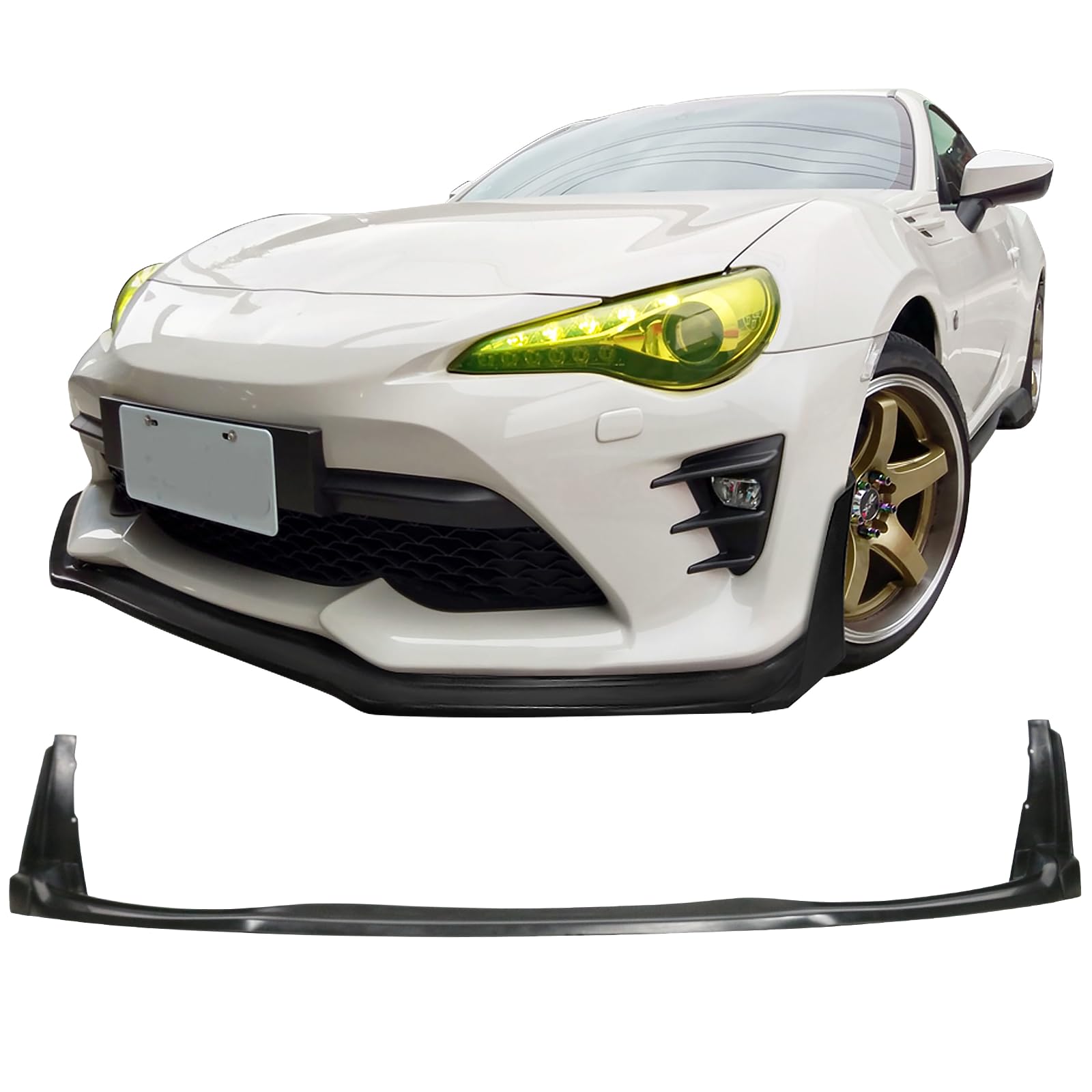 IKON MOTORSPORTS 2PCS Front Bumper Lip Splitter Winglet + Front Bumper Lip for 2017-2020 Toyota 86 | PU Unpainted Black CS Style Body Kit | Enhances Aerodynamics & Protects Bumper | Perfect for Street Racing & Car Shows