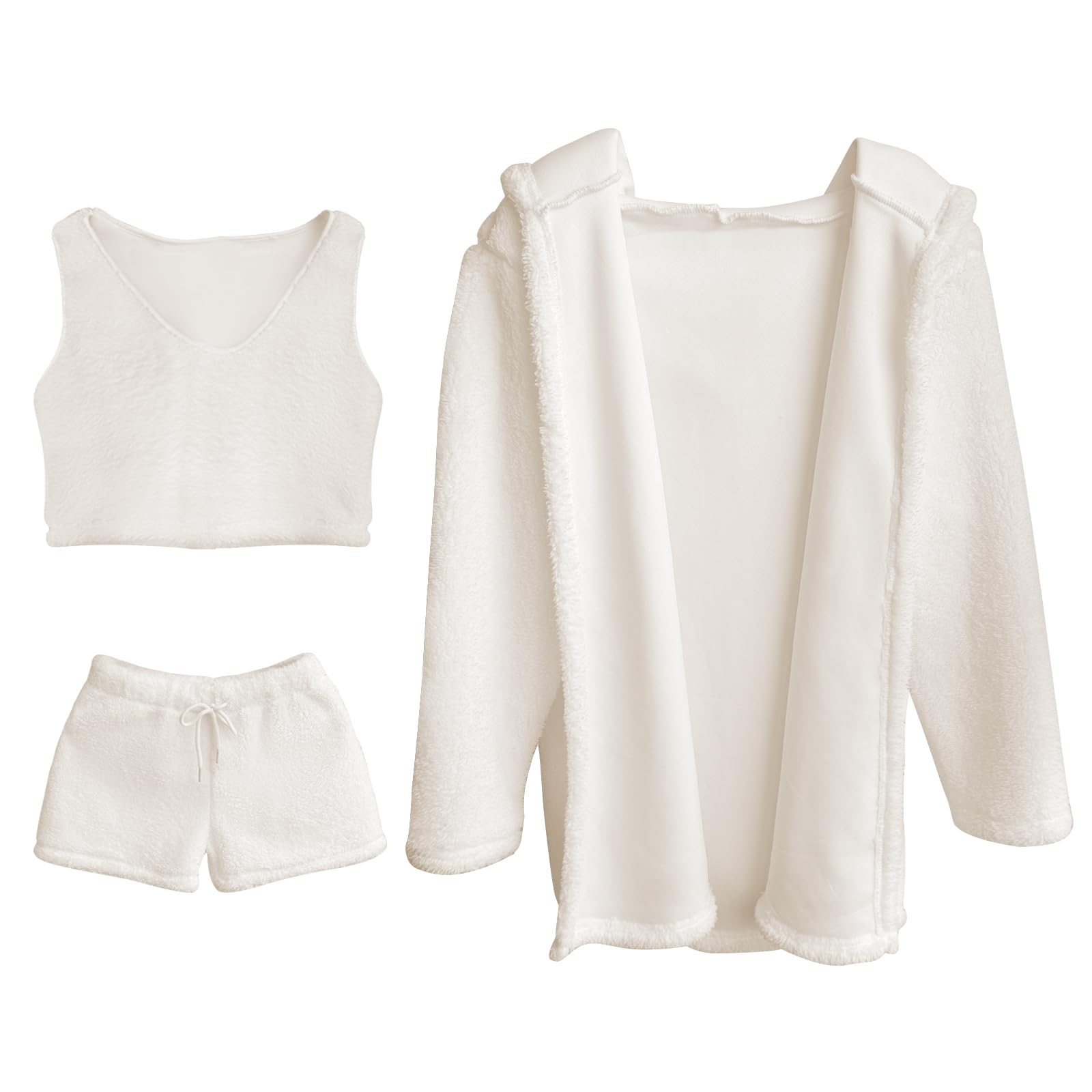 JBT Fuzzy Lounge Set 3 Piece - Soft Fleece Pajama Set for Women, Cozy Loungewear with Fluffy Shorts - Perfect for Relaxing at Home, Lounging & Sleepovers