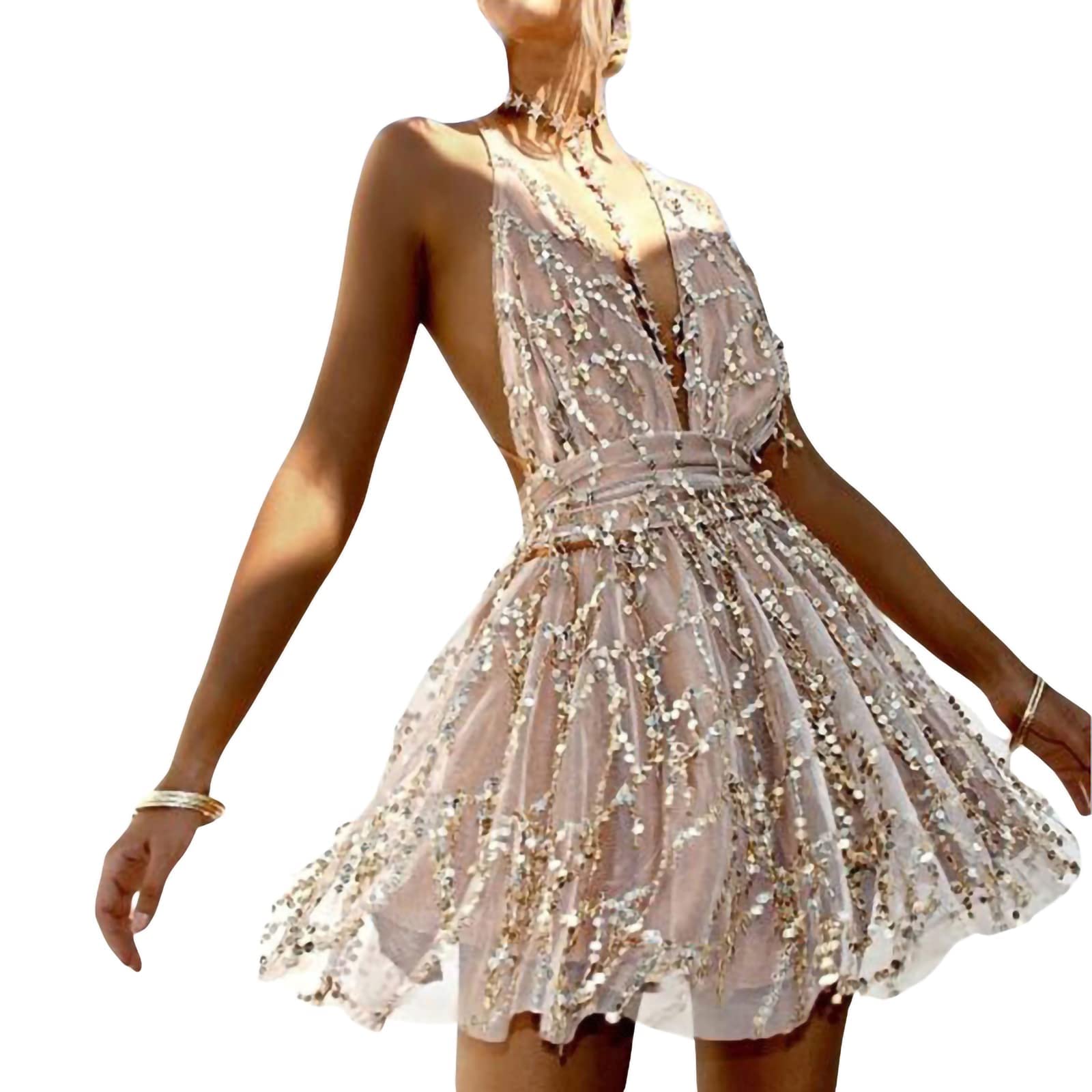 Sexy Spaghetti Strap Mini Dress for Women - Y2K Hollow Out Bodycon Sundress, Slim Fit Tank Summer Dress for Beach, Party & Night Out