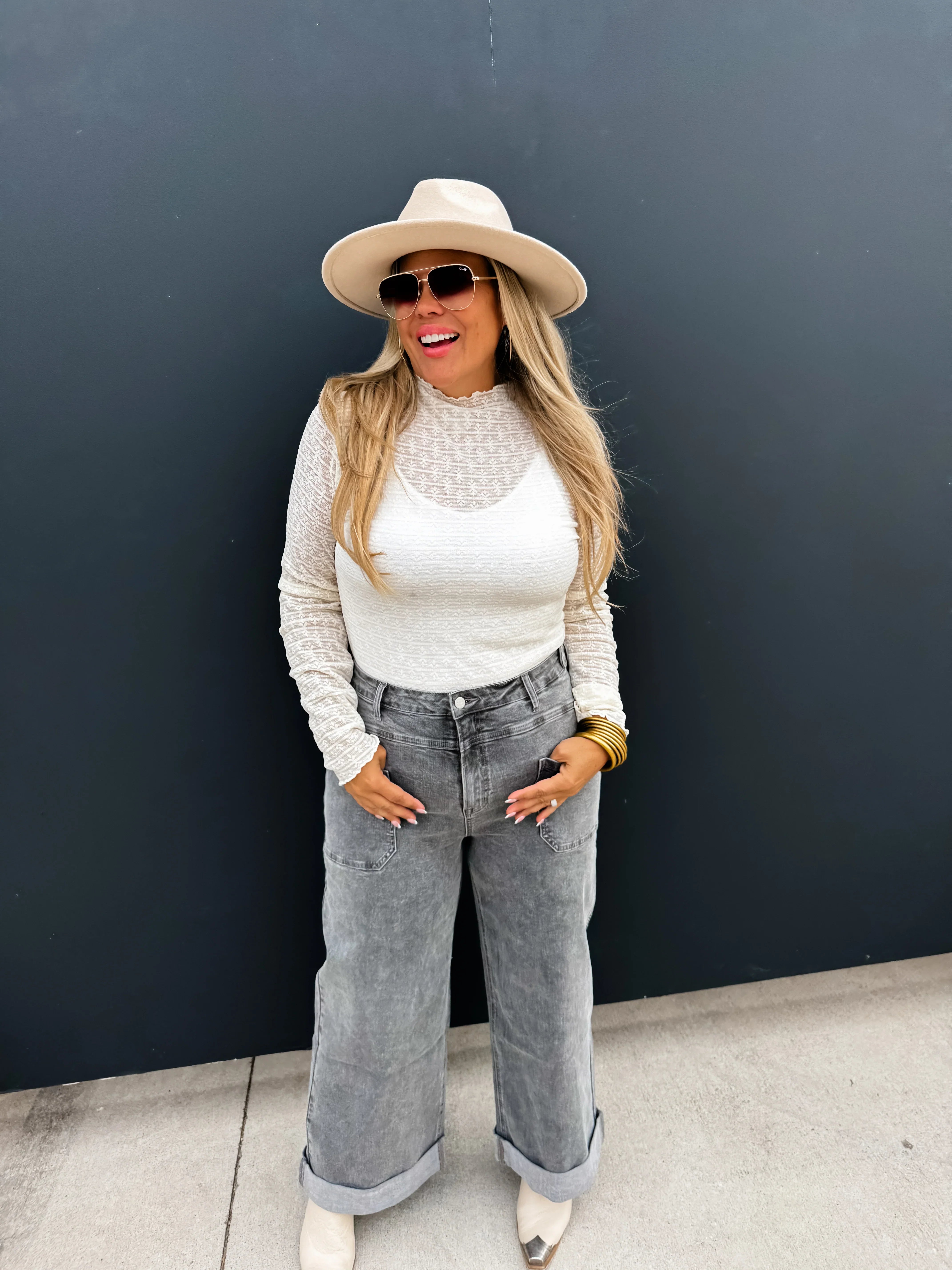 PREORDER: Grey Clover Front Pocket Jeans for Women - High Waist Slim Fit Denim Pants - Casual & Work Wear - Perfect for Office, Dating & Everyday Outfits