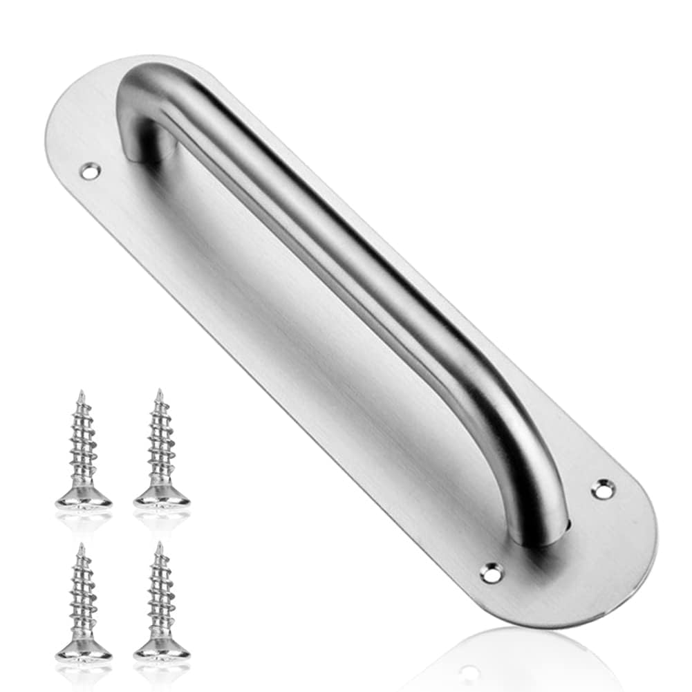 Stainless Steel Commercial Door Handle - Heavy Duty Push and Pull Plate with Screws for Fire Doors, Malls & Supermarkets (Oval L) - Ideal for High Traffic Entrances, Office Buildings & Retail Stores