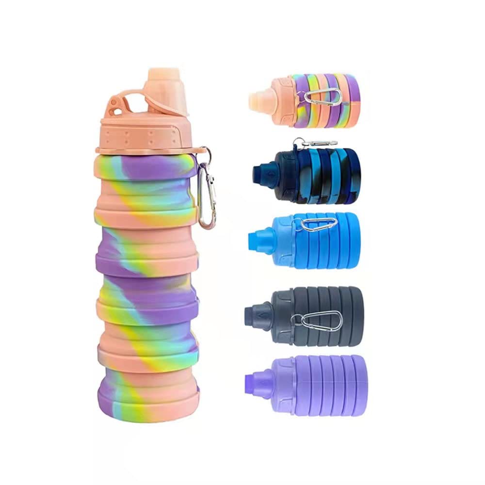 Collapsible Water Bottle 500ml - BPA Free Silicone Reusable Travel Water Bottle with Leak Proof Twist Cap | Portable Hiking, Camping, Gym & Outdoor Activities | Pink Camouflage (Style1)