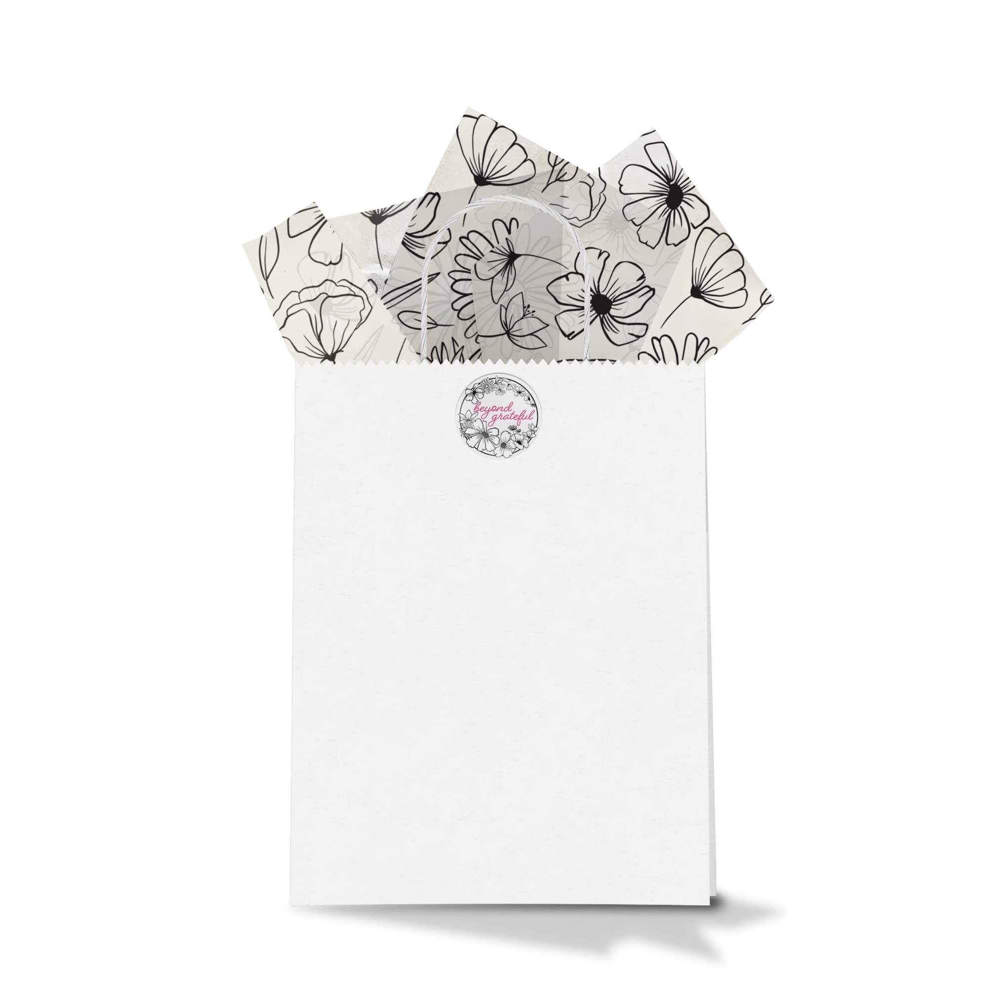 Premium Black & White Floral Printed Tissue Paper - 24 Sheets 20