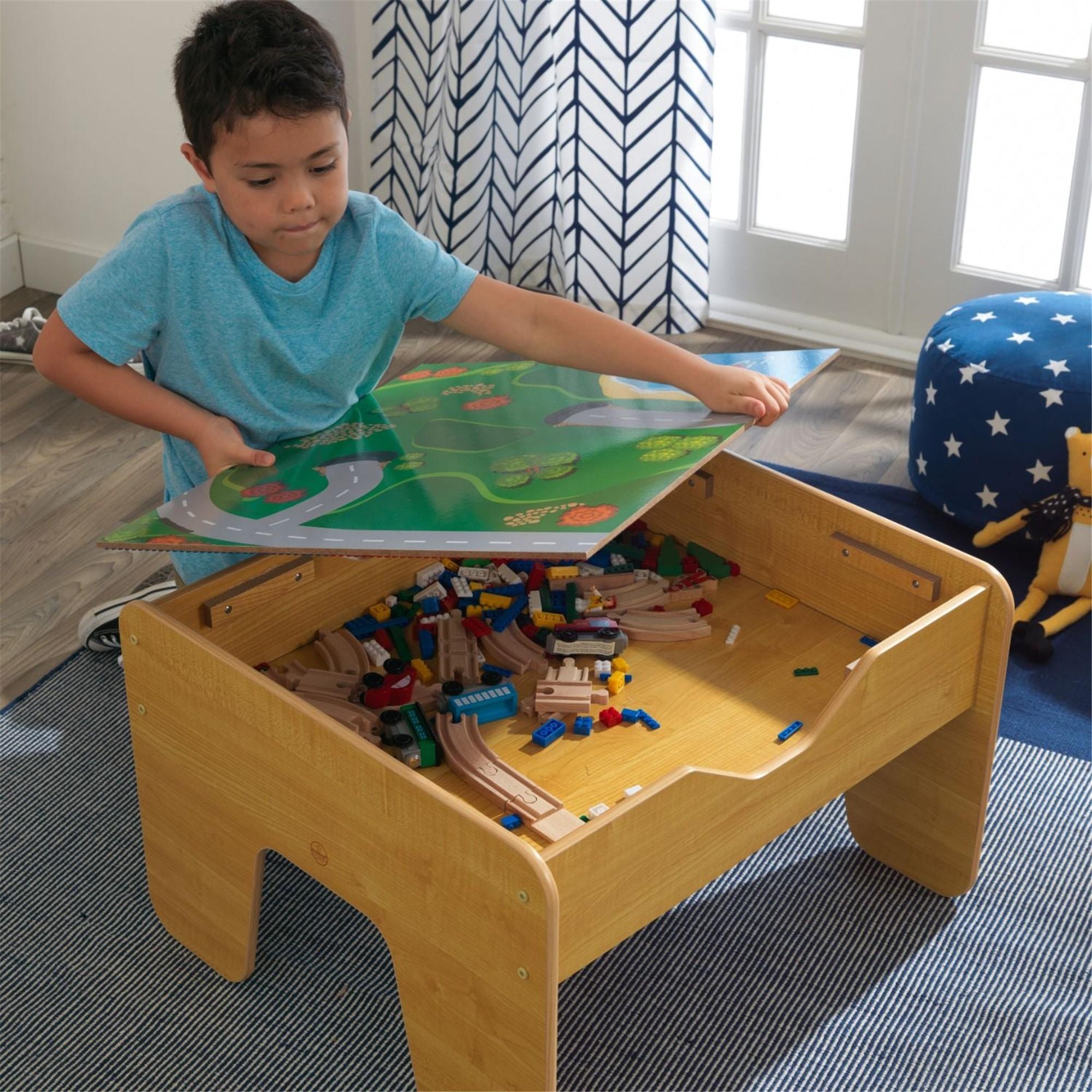 KidKraft 2-in-1 Kids Activity Table with Chalkboard & Storage - Natural Wood Play Table for Toddlers - Perfect for Arts, Crafts & Learning Activities at Home or Preschool