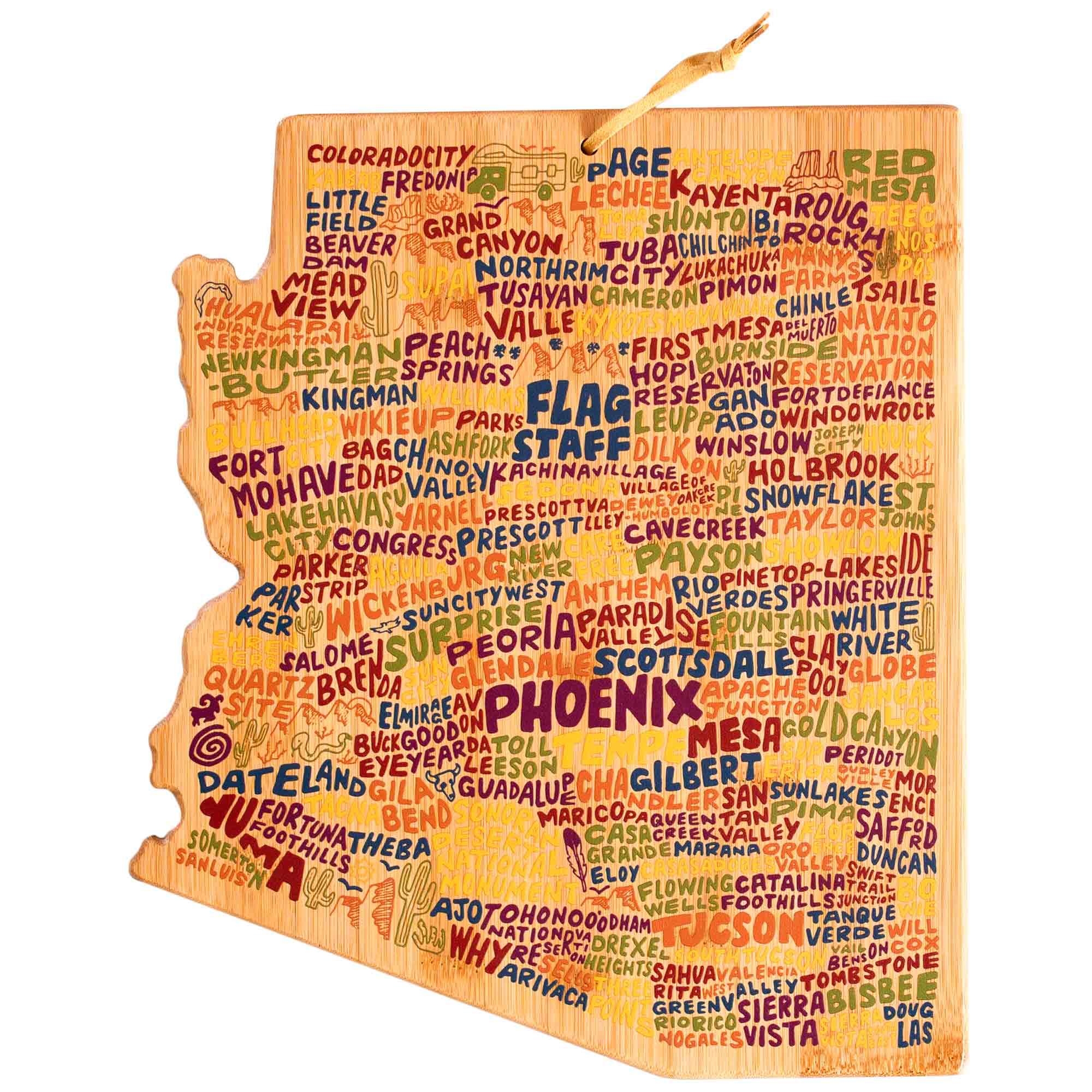 Premium Arizona-Themed Cutting Board with Artistic Design by Wander on Words™ - Perfect for Kitchen Decor & Food Prep Gifts