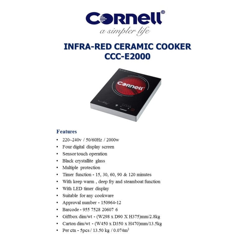 Cornell 2000W Ceramic Induction Cooktop - Fast Heating & Energy Efficient - Perfect for Home Kitchen, Dorm, RV & Camping