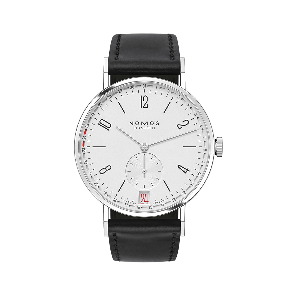 NOMOS Tangente 2Date 37.5mm Silver Dial Leather Strap Watch - Minimalist German Design for Business & Formal Occasions