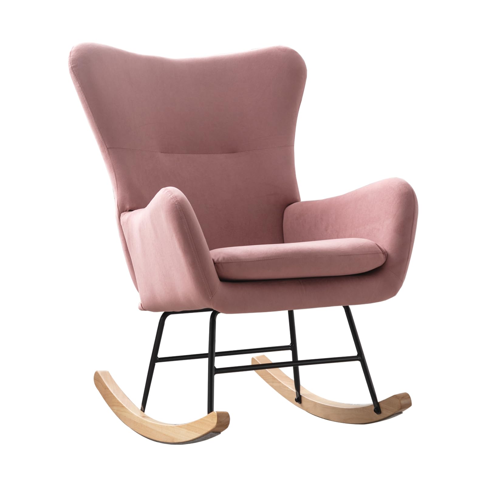 Simore Nursery Rocking Chair - Comfortable Wooden Rocker for Living Room, Bedroom & Nursery - Pink Glider Chair for Breastfeeding, Reading & Relaxing