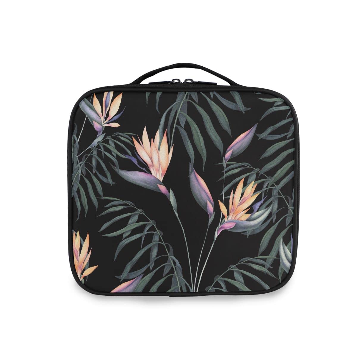 GAIREG Cute Highland Cow Cosmetic Bag - Waterproof Travel Makeup Organizer with Dividers for Toiletry & Jewelry Storage - Tropical Dark Green Plant Design - Perfect for Travel, Gym & Daily Use