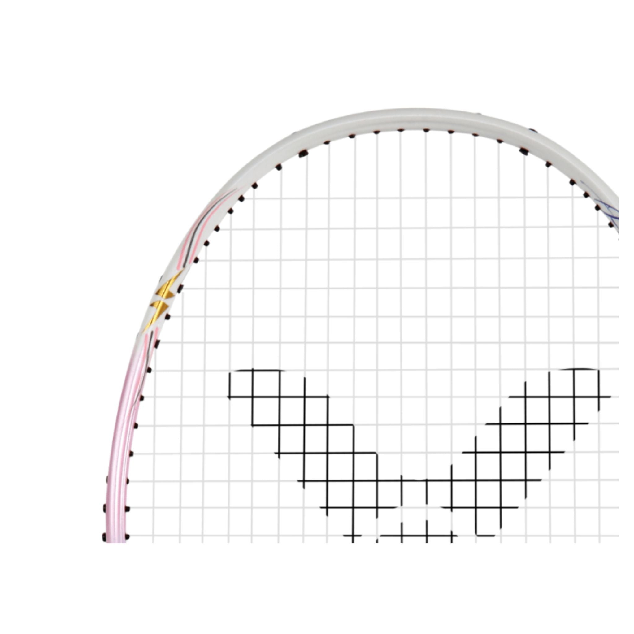 Victor Auraspeed 77F Unstrung Badminton Racket - Lightweight Carbon Fiber Badminton Racquet for Professional & Intermediate Players [Light Pink/Blue] - Perfect for Tournaments & Training Sessions