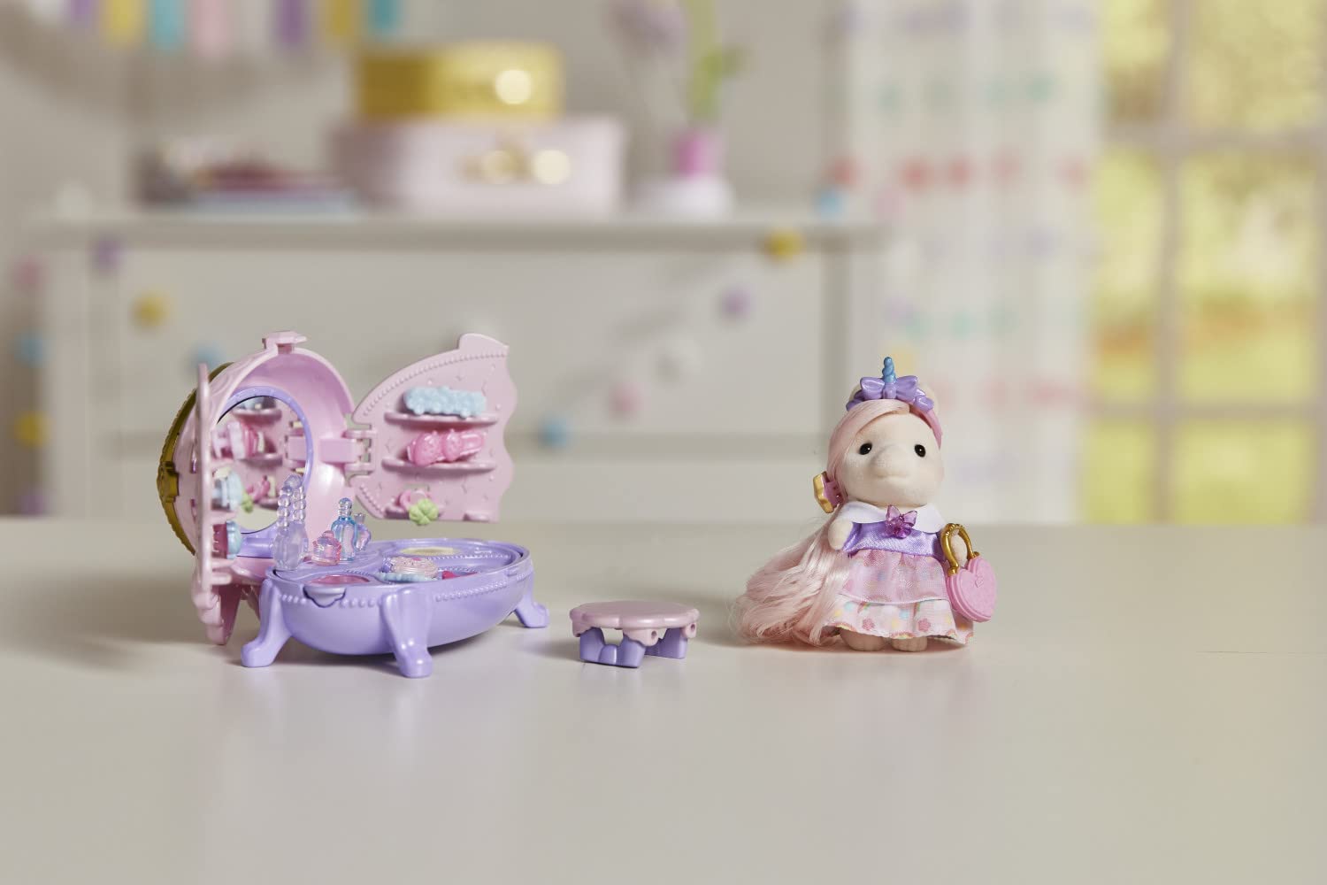 Calico Critters Pony's Vanity Dresser Set - Dollhouse Miniature Playset with Figure & Accessories for Kids | Pretend Play, Collectible Toy Gift for Girls & Boys