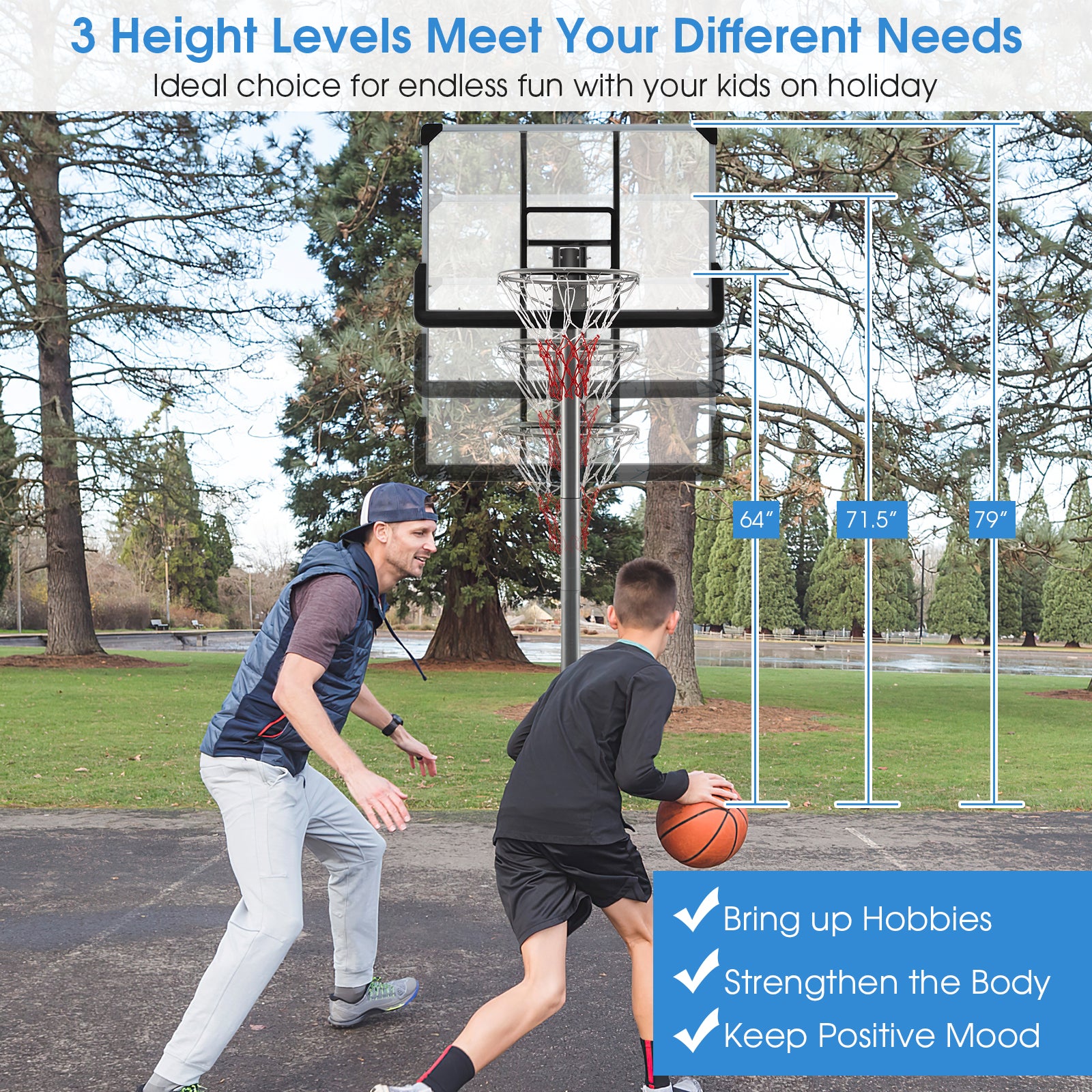 Costway Adjustable Basketball Hoop - 5.4' to 6.6' Height Range with 50