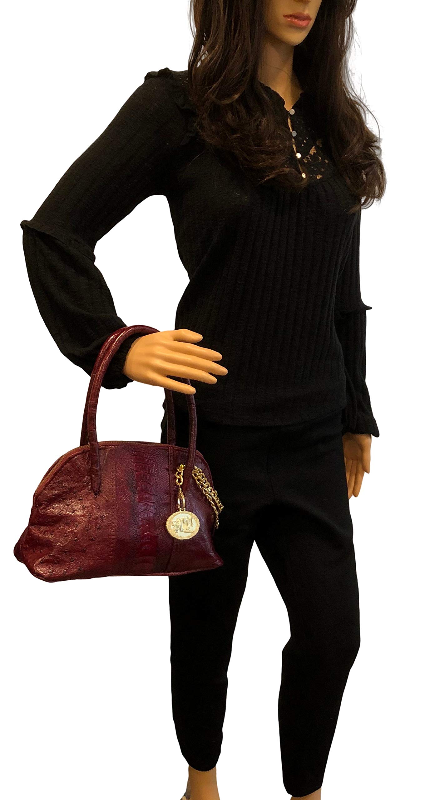 Authentic Ostrich Leather Handbag - Grace Bag in Bordeaux Red - Medium Size (OST-2) - Perfect for Work, Travel & Evening Events