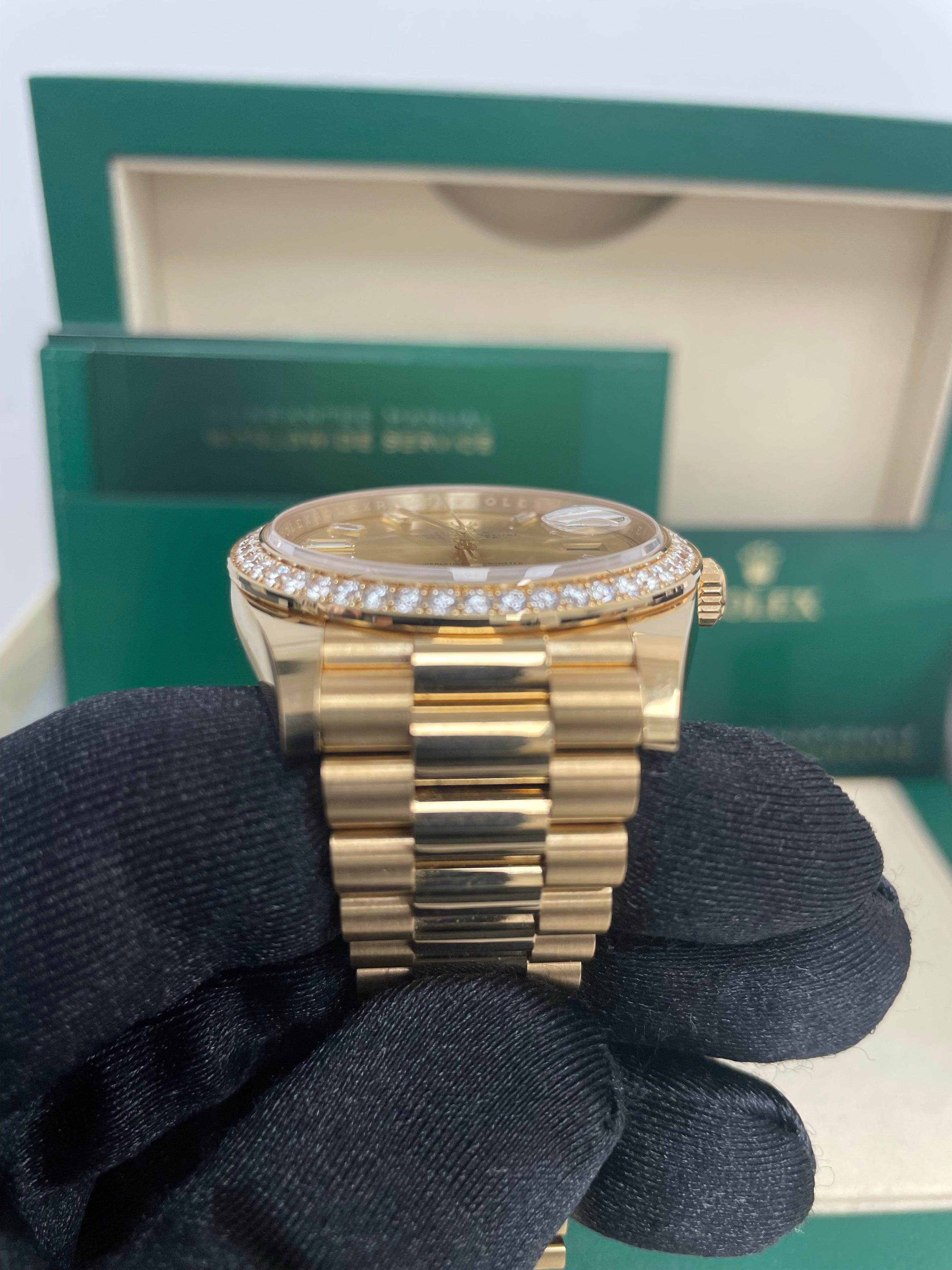 Luxury Rolex Day Date 40 Watch - 18K Yellow Gold, Champagne Baguette Diamond Dial, President Bracelet (Ref# 228348RBR) | Perfect for Formal Events, Business Meetings & Luxury Gift Giving