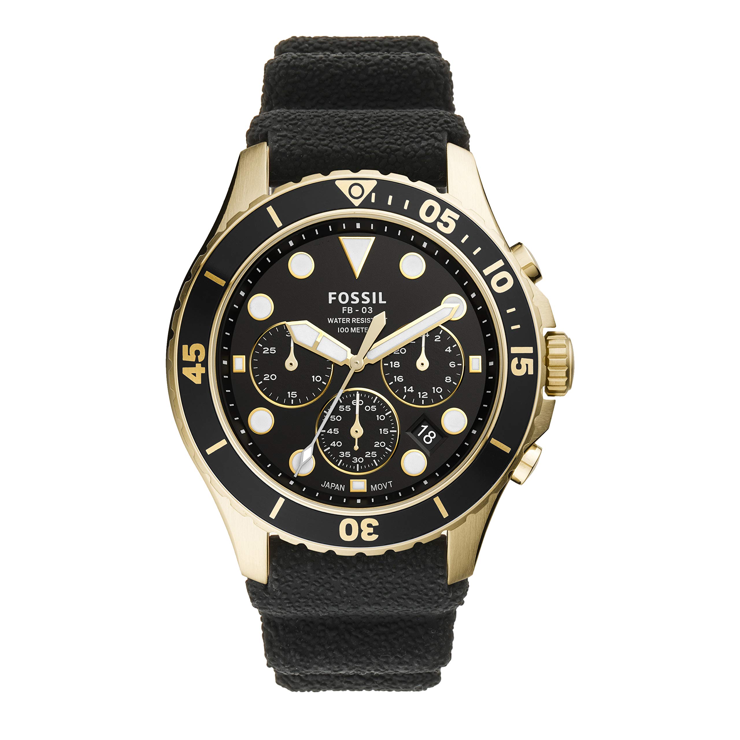 Fossil FB-03 Men's Stainless Steel Dive-Inspired Casual Quartz Watch - Water Resistant, Date Display - Perfect for Everyday Wear, Office & Outdoor Activities